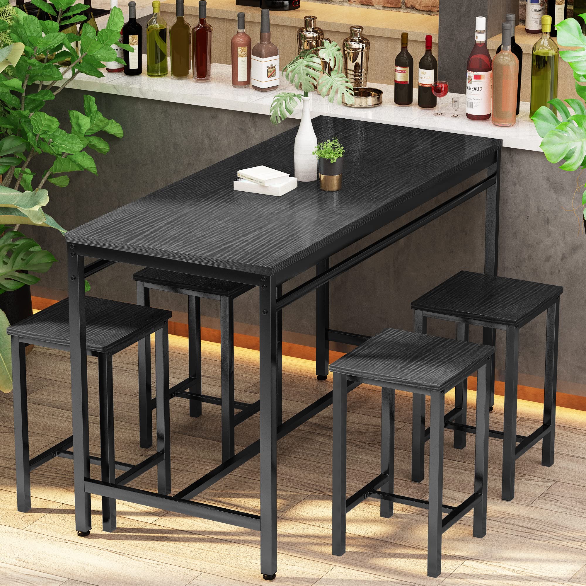Modern 5-Piece Kitchen Dining Table Set for 4 - Adjustable Metal Legs & Wooden Top - Compact Space-Saving Design for Small Apartments, Breakfast Nooks & Cozy Dining Areas