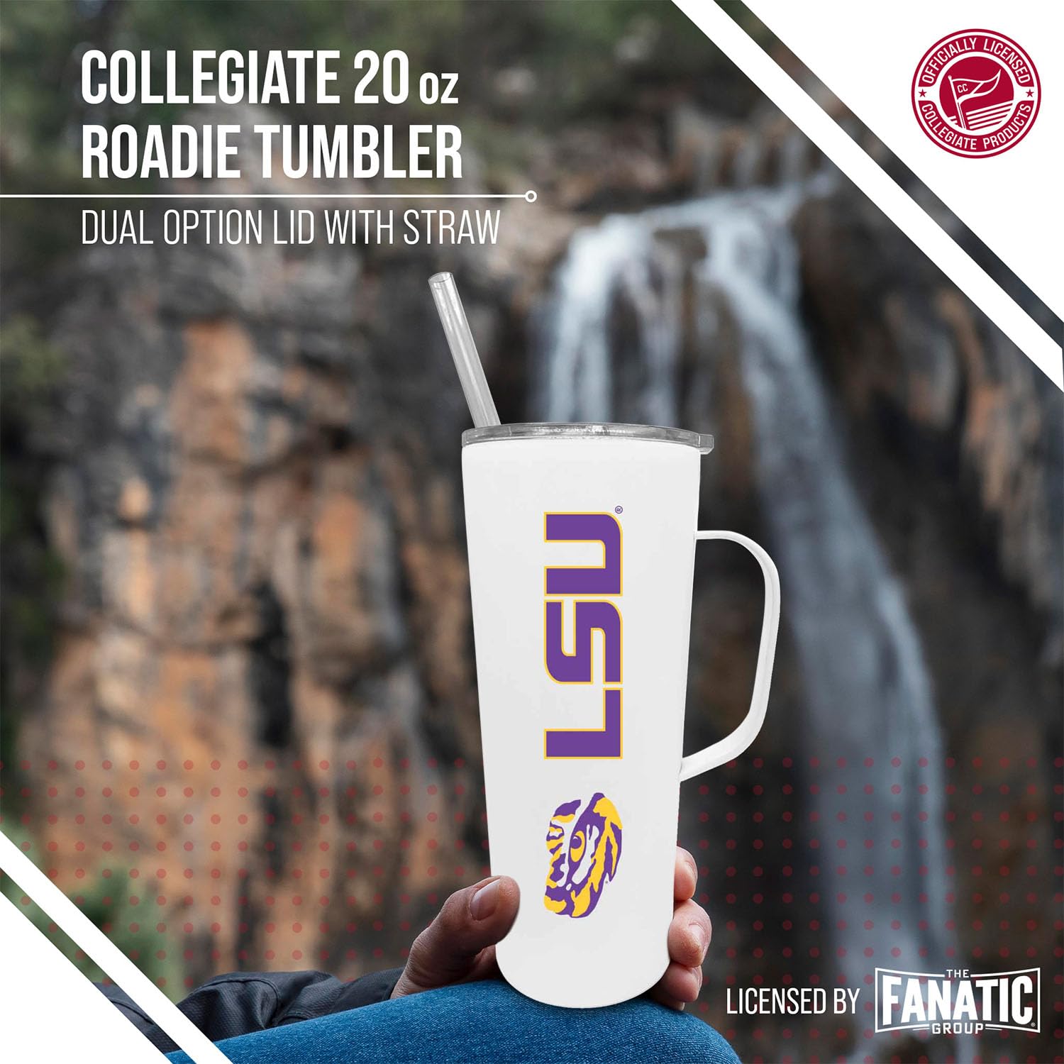 Official LSU Tigers 20oz Stainless Steel Tumbler with Handle & Dual Lid Options - Insulated Travel Mug for Coffee, Tea & Cold Drinks - Perfect for Game Day, Office & Outdoor Activities
