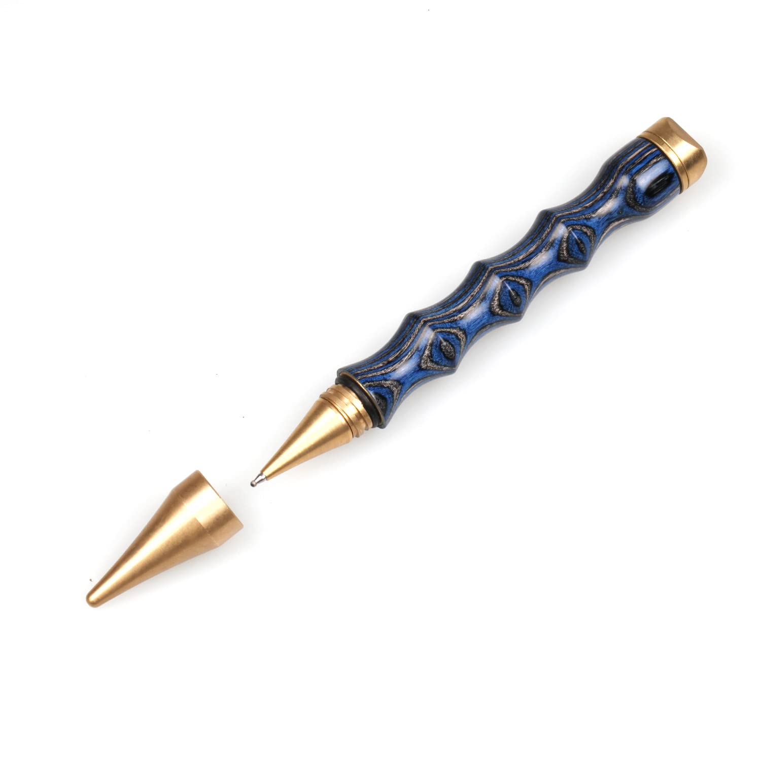 Ztylus GadgetAddix 3-in-1 Rattle Pen - Zebra Black Ink Ballpoint Pen with Spinner Cap, Pressure Tip & Ergonomic Grip for Writing, Fidgeting & Stress Relief | EDC Essential, Office, School & Anxiety Relief Tool (Blue Gray Striped)