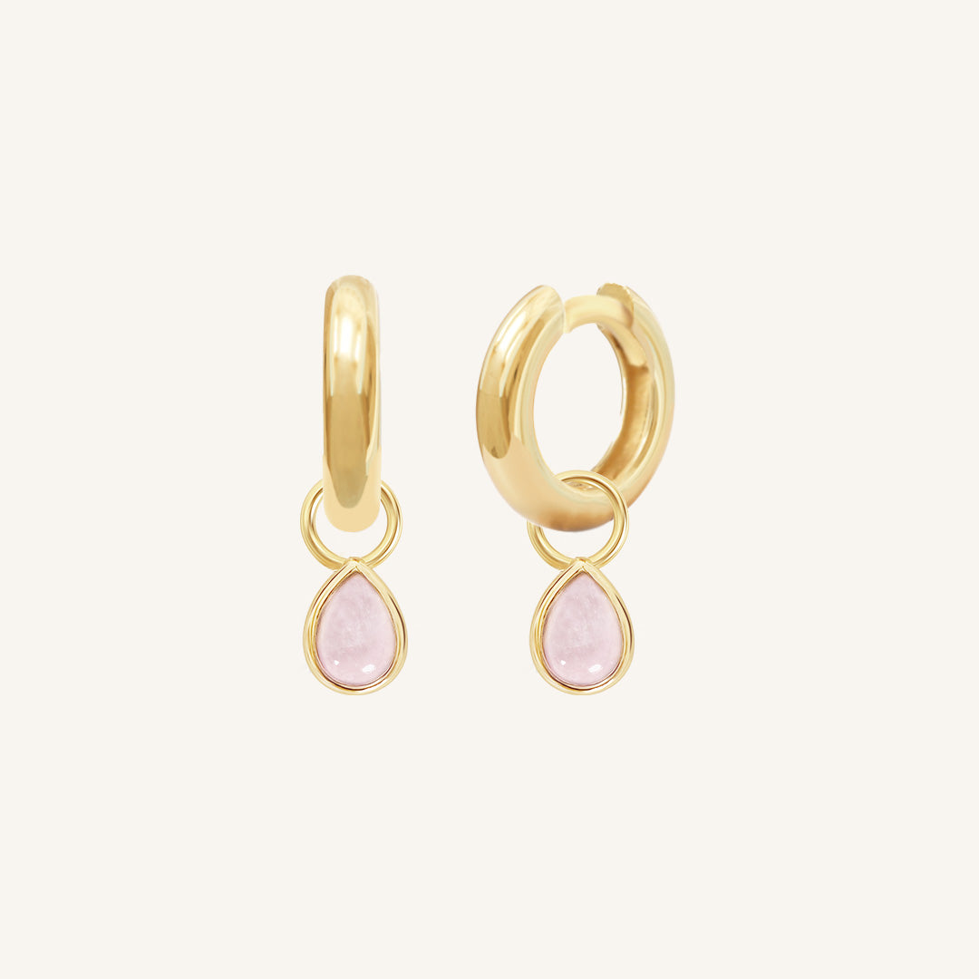 Rose Quartz Charm Hoop Earrings for Women - Healing Crystal Jewelry for Daily Wear & Spiritual Wellness