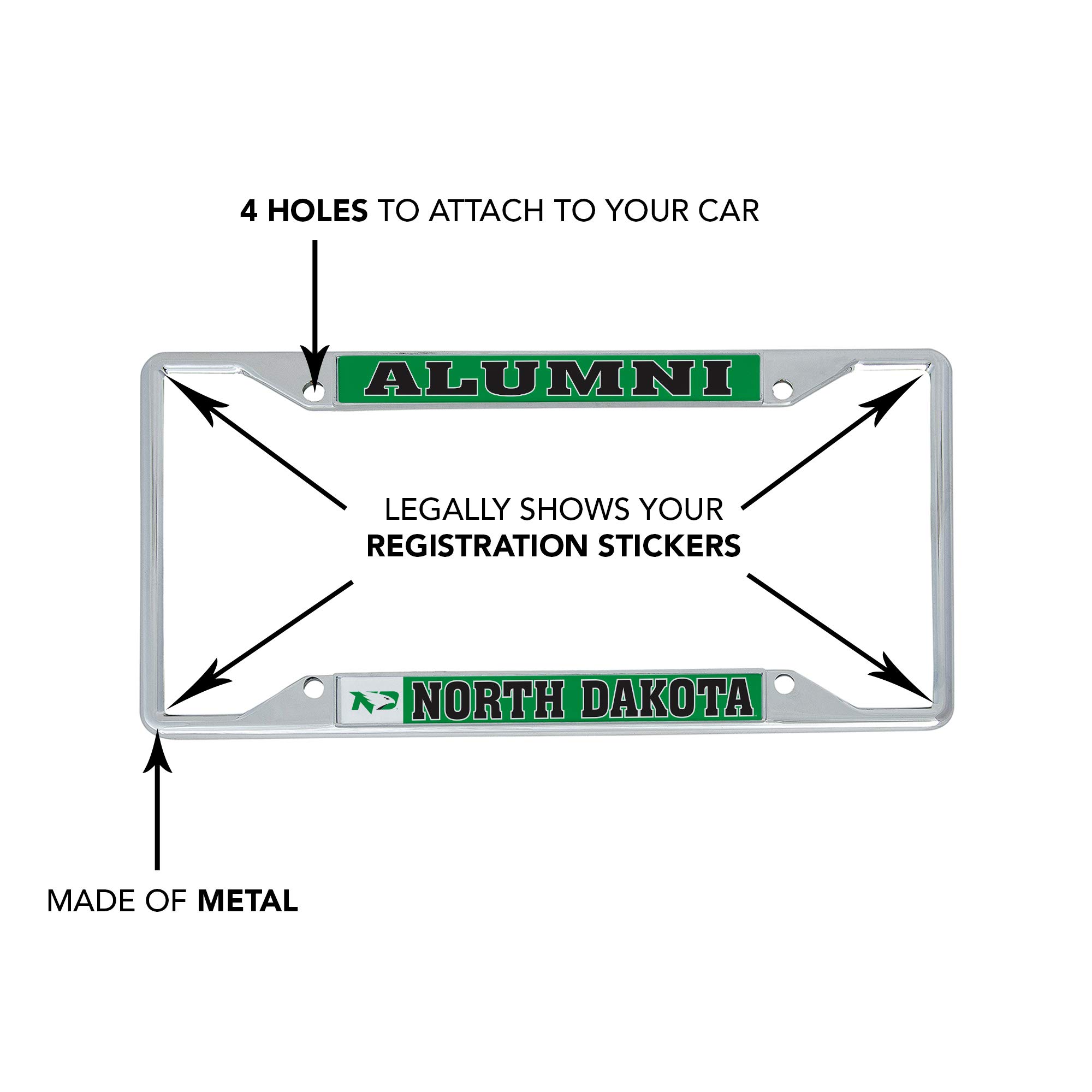 University of North Dakota Fighting Hawks Alumni Car License Plate Frame - Metal Cactus Design Front/Rear Tag Holder for College Pride & Tailgating