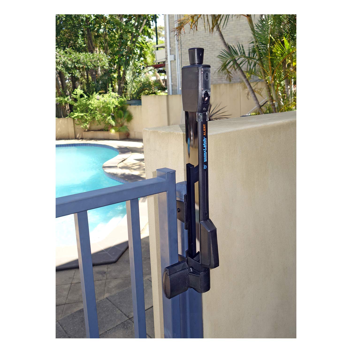 D&D Technologies ML3ATPKAG2 MagnaLatch Alert Top Pull Magnetic Gate Latch & Lock with Audible Visual Alarm - Child Safety Pool Gate Latch for Square Gates | Perfect for Backyard, Fence & Swimming Pool Security