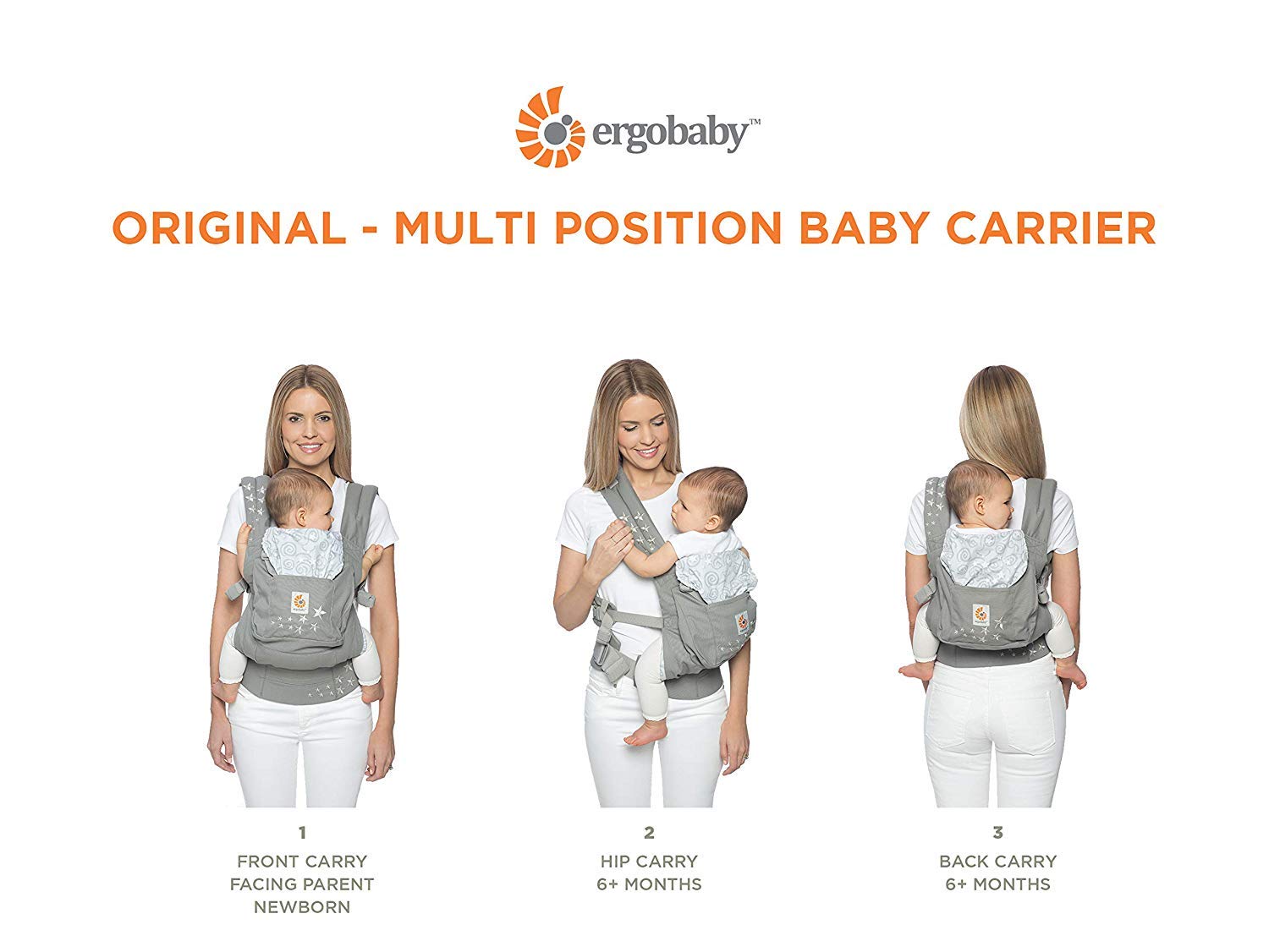 Ergobaby Original Cool Air Mesh Ergonomic Baby Carrier - Adjustable Multi-Position Infant Carrier with XL Storage Pocket - Graphite Grey - Perfect for Hiking, Travel & Hands-Free Parenting