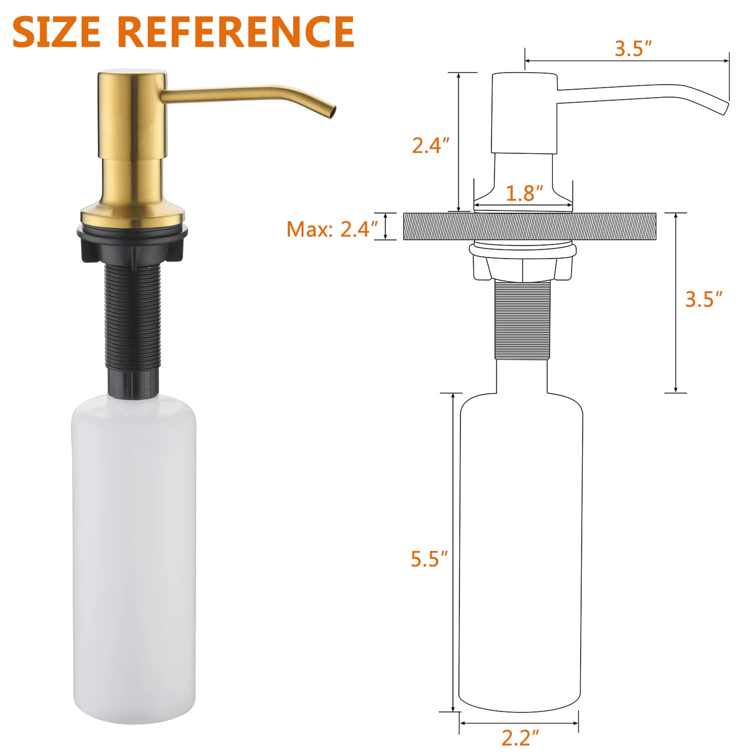 YardMonet 13oz Gold Soap Dispenser for Kitchen Sink - Premium Hand Soap & Lotion Dispenser with Large Bottle - Perfect for Bathroom, Kitchen Counter & Vanity Decor