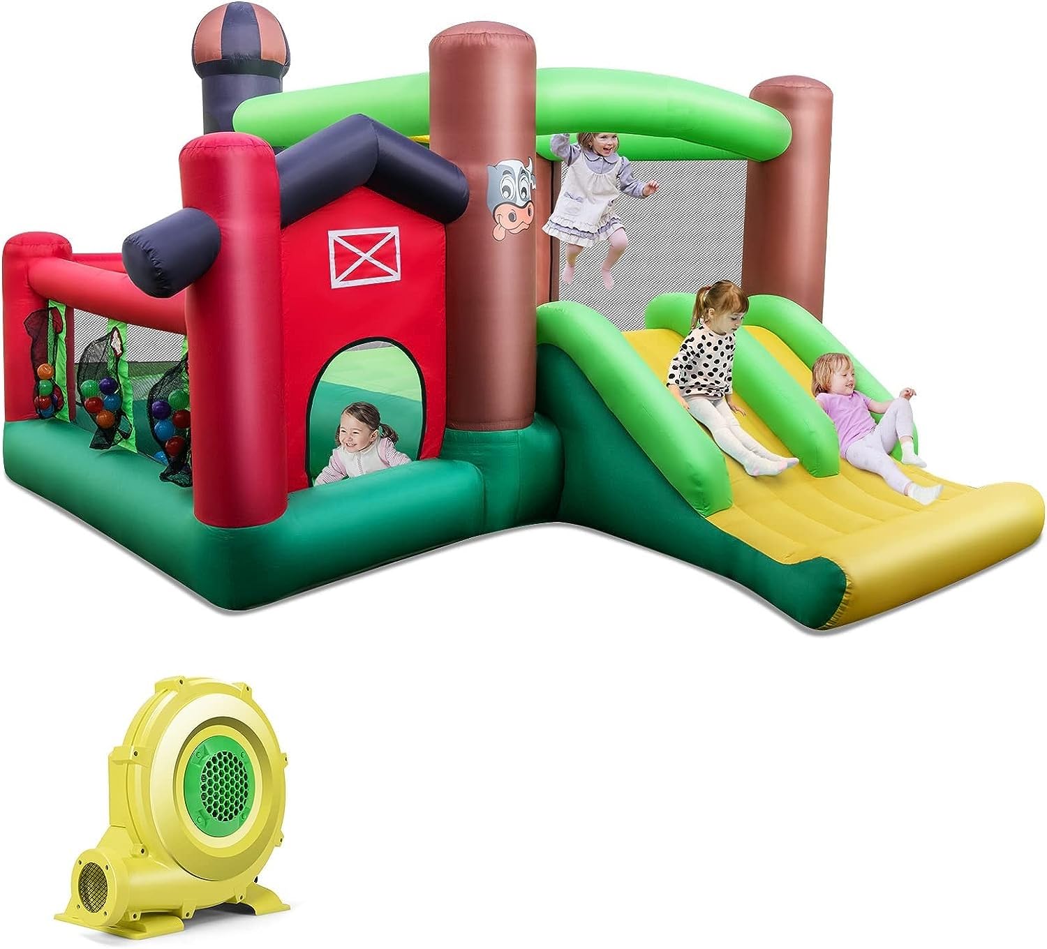 BOUNTECH Farm Themed Inflatable Bounce House with Dual Slides & Ball Pit - Toddler Kids Jumping Castle for Indoor Outdoor Backyard Birthday Parties, Summer Fun, and Family Gatherings - Includes Blower for Easy Setup (Great Gift for Boys & Girls)