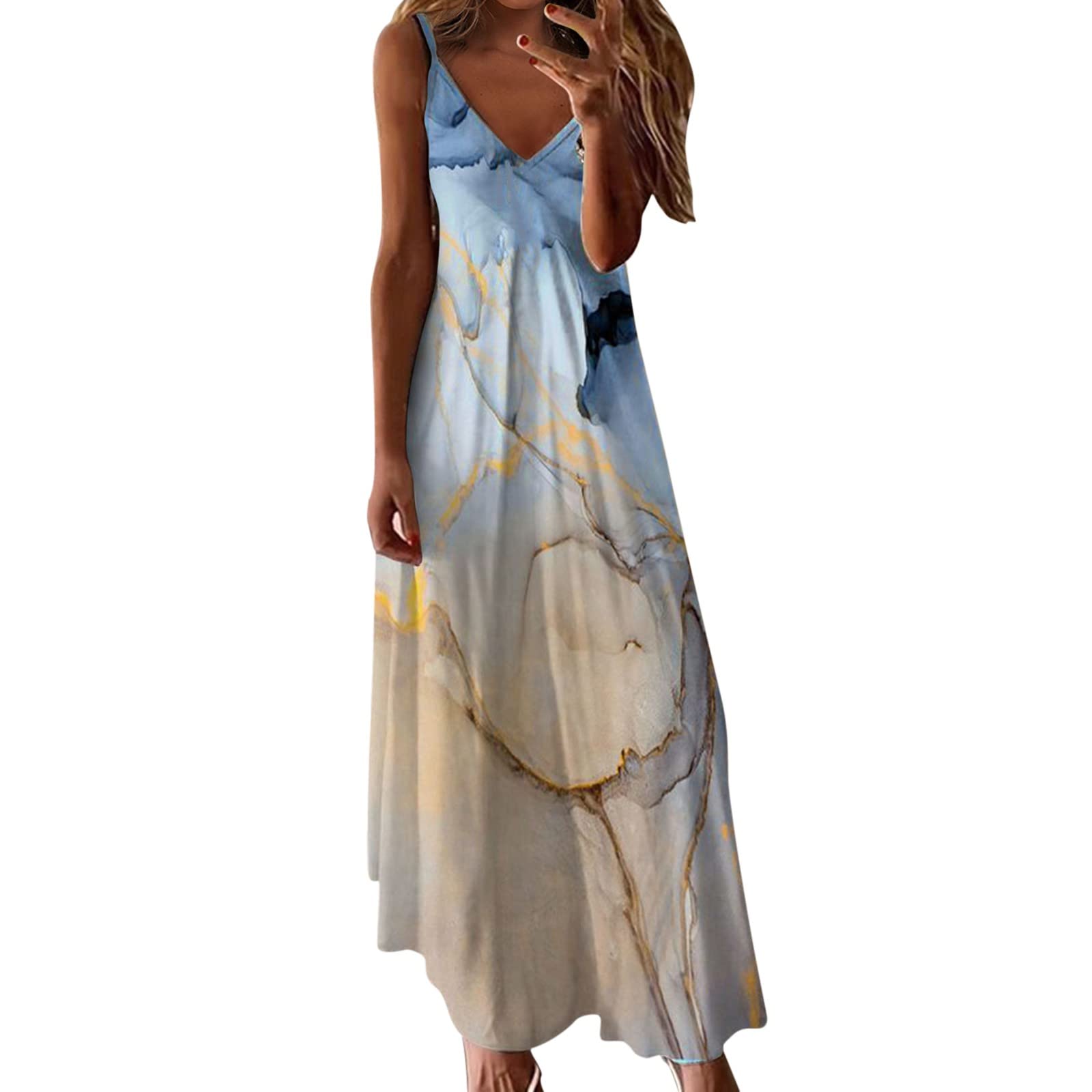 Elegant Women's Long Slit Maxi Dress with Pockets - Flutter Short Sleeve Summer Dress for Beach, Party & Evening Wear