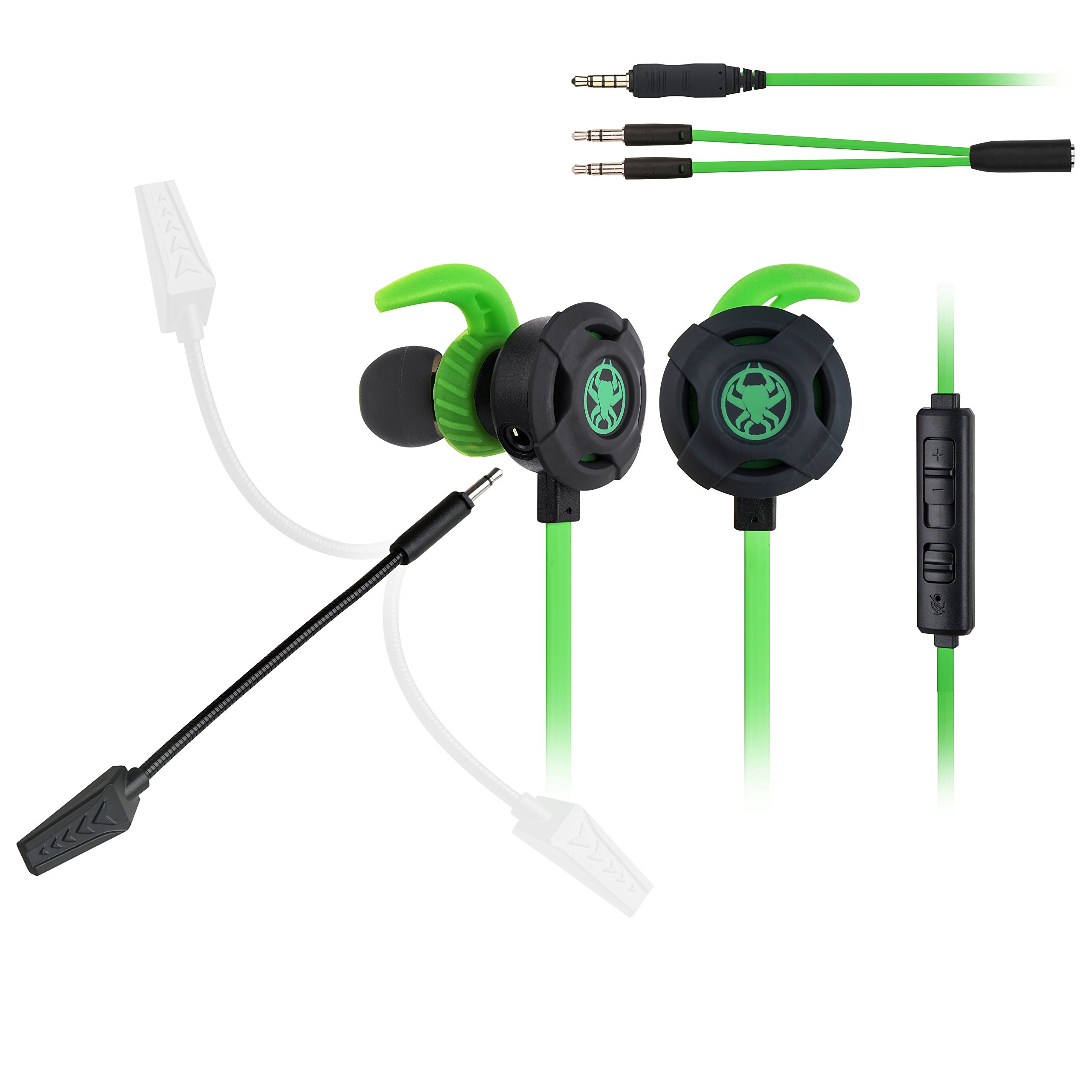 Wired Gaming Headset with Noise Cancelling & Stereo Bass - 3.5mm E-Sport Earphones with Adjustable Mic for PS4, Xbox One, PC, Laptop, Mobile - Perfect for Competitive Gaming & Online Streaming (Green)