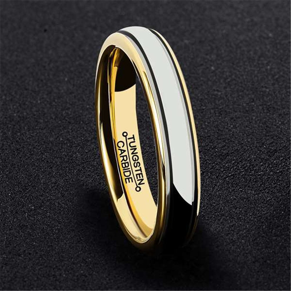 4mm Tungsten Carbide Wedding Ring for Men & Women - 18K Gold Plated Engagement Band with Domed Design, High Polish & Comfort Fit - Perfect for Anniversaries, Proposals & Everyday Wear