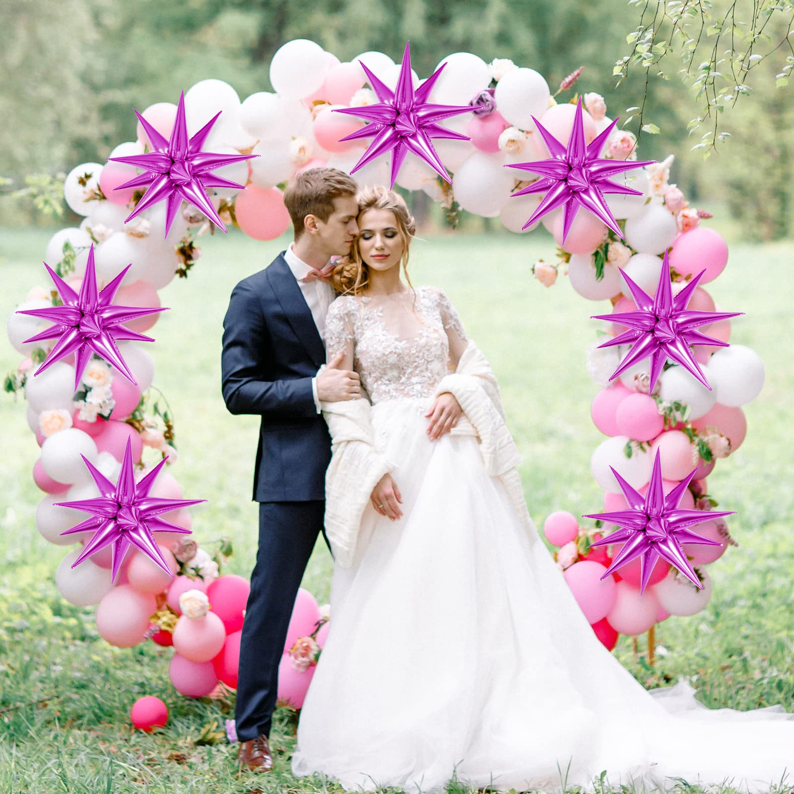 50 Pcs Rose Red Spike Balloons & 26 Inch Star Balloons Set - 4 Spike Foil Balloons + One Piece 12-Pointed Star Explosion Balloon - Large Mylar Balloons for Birthday Party, Christmas Wedding Decorations - Perfect for Baby Showers, Graduations & Anniversary Celebrations