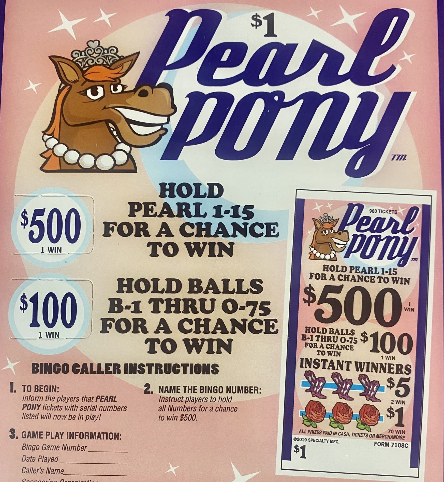 Cowgirls $500 Horse Race Bingo Pull Tabs Game - Fun Western-Themed Gambling Game for Parties, Bars & Fundraisers