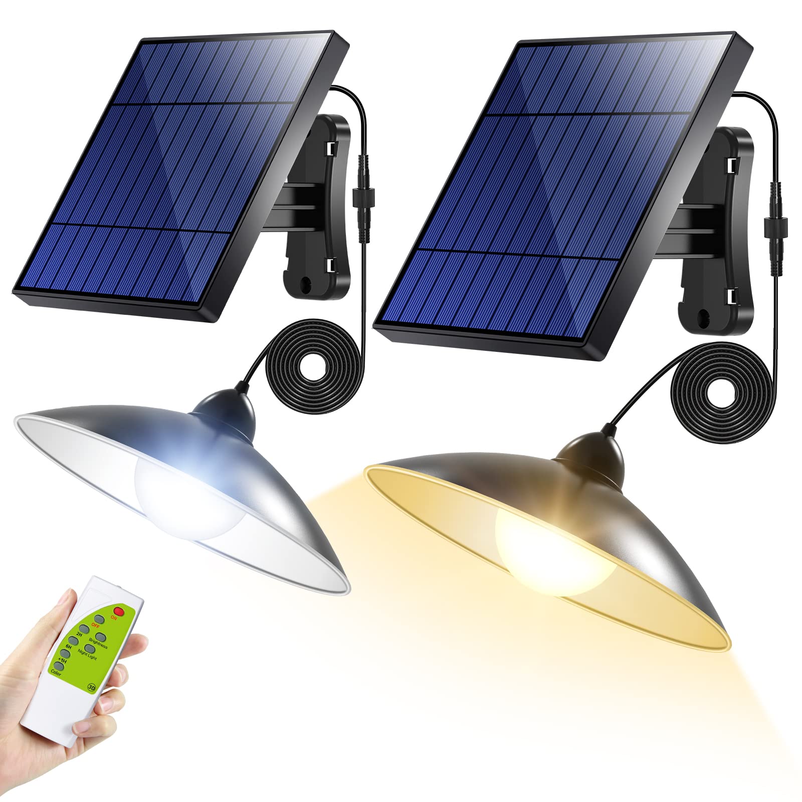 Intelamp Solar Pendant Lights 2 Pack - Remote Control Solar Powered Hanging Lights for Indoor & Outdoor Use - Perfect for Chicken Coop, Barn, Shed, Stables, Pig Pen, and Garden Lighting
