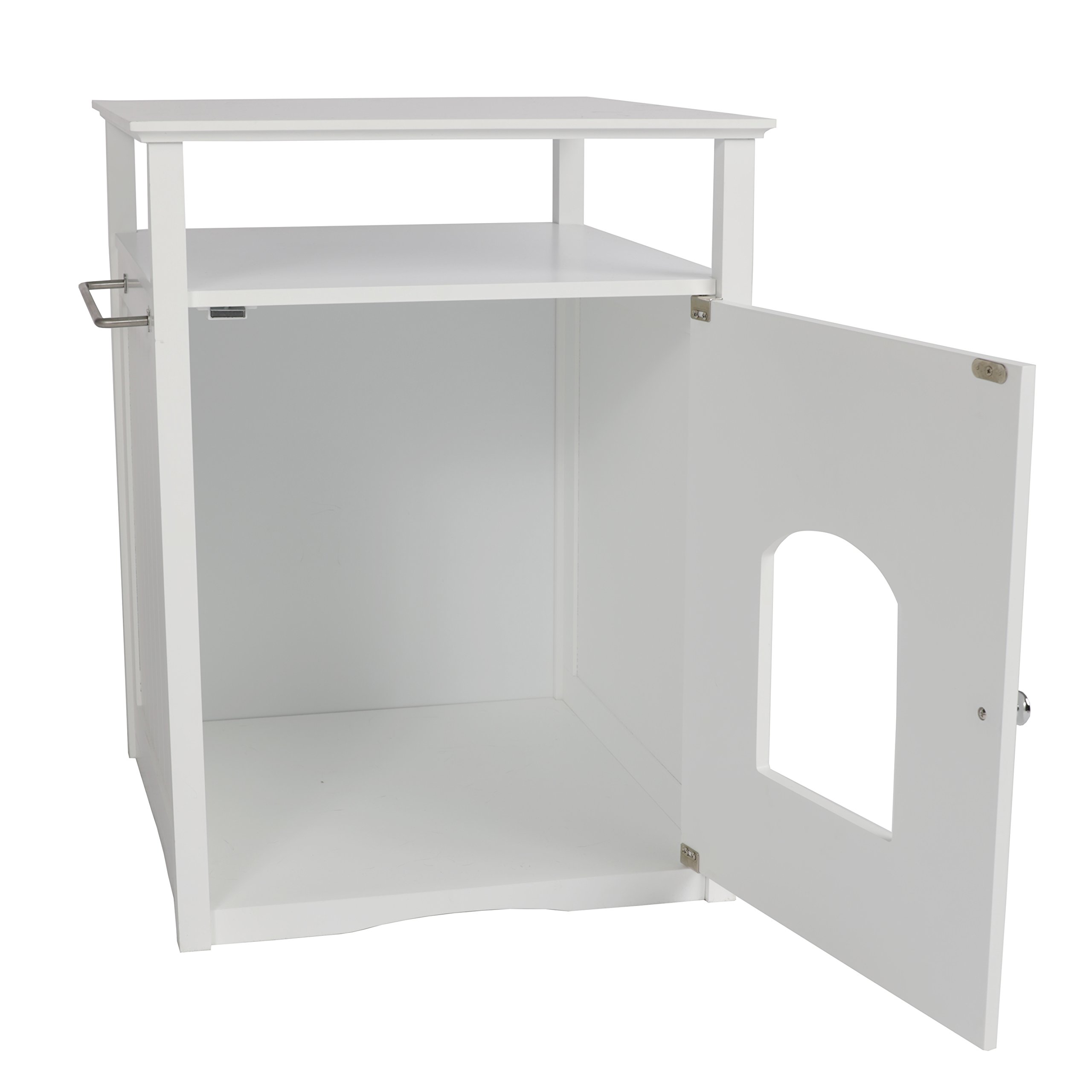 White Merry Pet Cat Washroom & Night Stand Pet House - Cozy Cat Bed with Built-in Litter Box for Small Spaces, Bedroom or Living Room