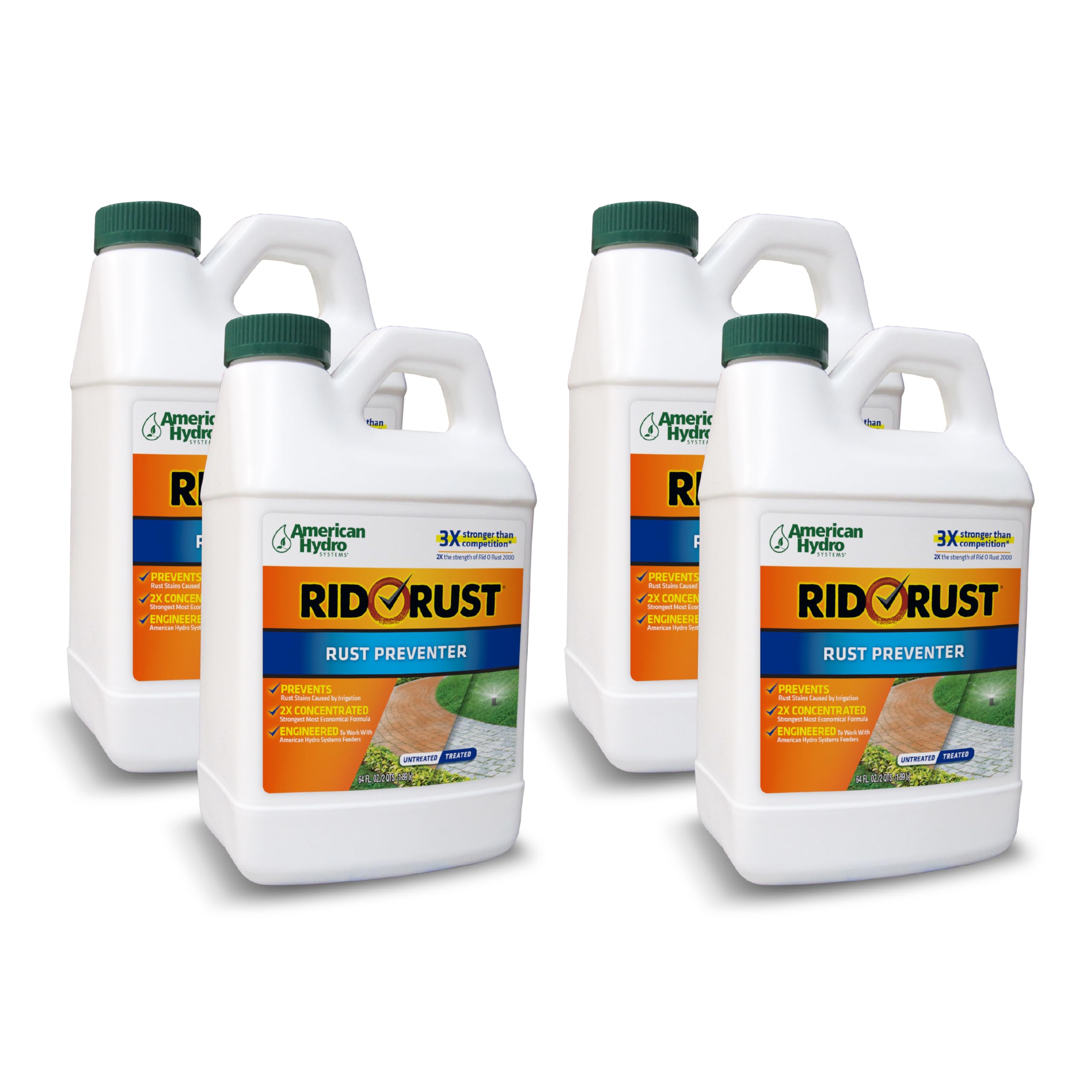 Rid-O-Rust Outdoor Rust Preventer Concentrate - 64 fl oz (4-Pack) | Prevents Rust Stains from Irrigation Water | Ideal for Lawn Sprinklers, Garden Tools & Metal Fences