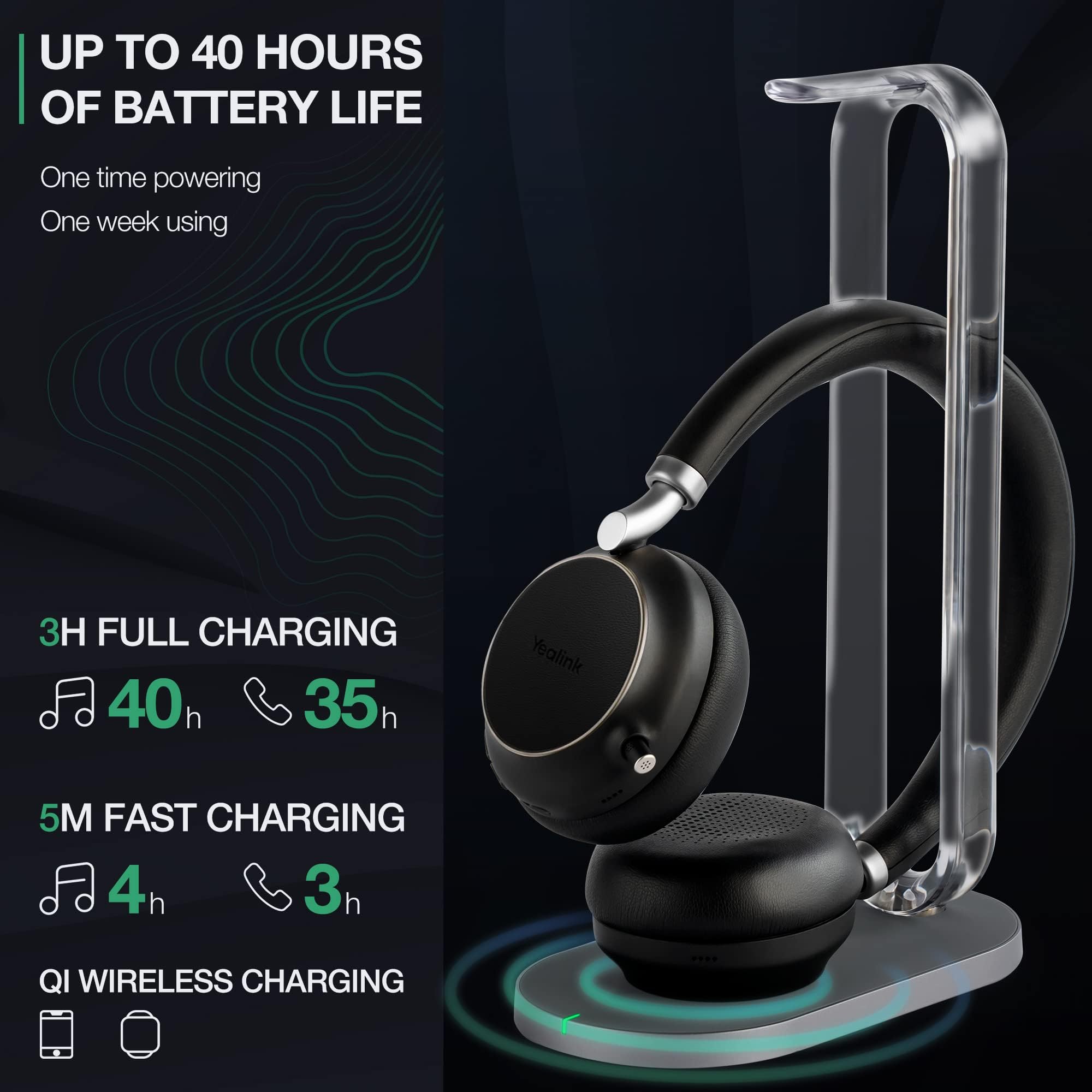 Yealink BH76 UC Wireless Bluetooth Headset with Active Noise Cancelling (5X Mic) - Retractable Mic Arm, 35H Talk Time for PC, Teams, Zoom Meetings - Perfect for Remote Work & Office Calls