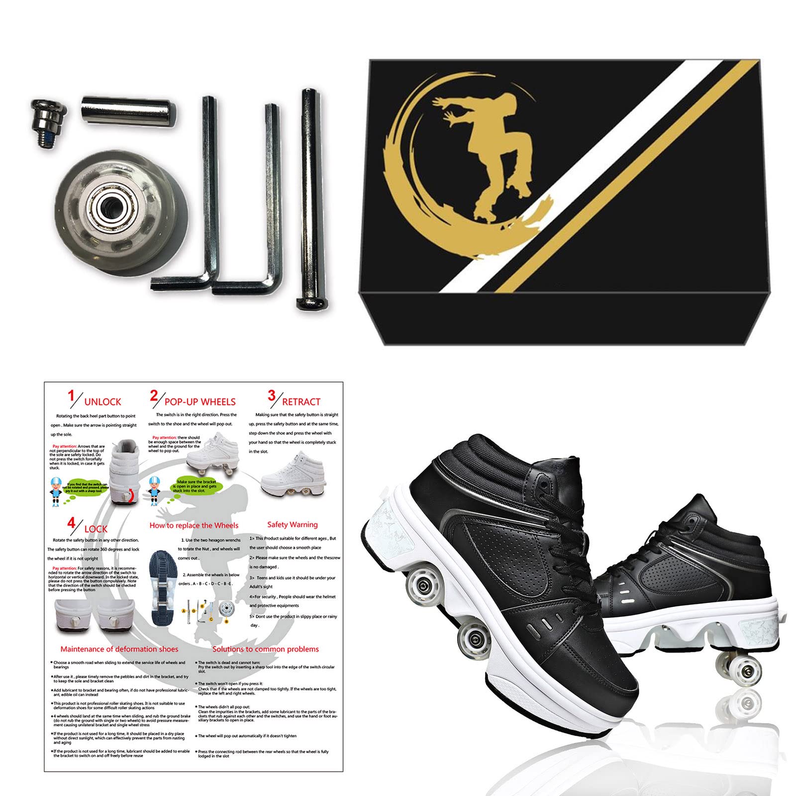 Women's & Kids' Convertible Roller Skate Shoes - 4 Wheel Sneakers for Outdoor Skating | Lightweight & Comfortable for Girls & Boys | Perfect for Park, Rink & Street Skating