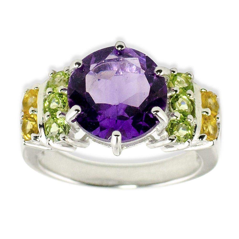 Amethyst Citrine Peridot Sterling Silver Ring - Size 6 - Elegant Birthstone Jewelry for Women - Perfect for Gifts, Anniversaries & Special Occasions