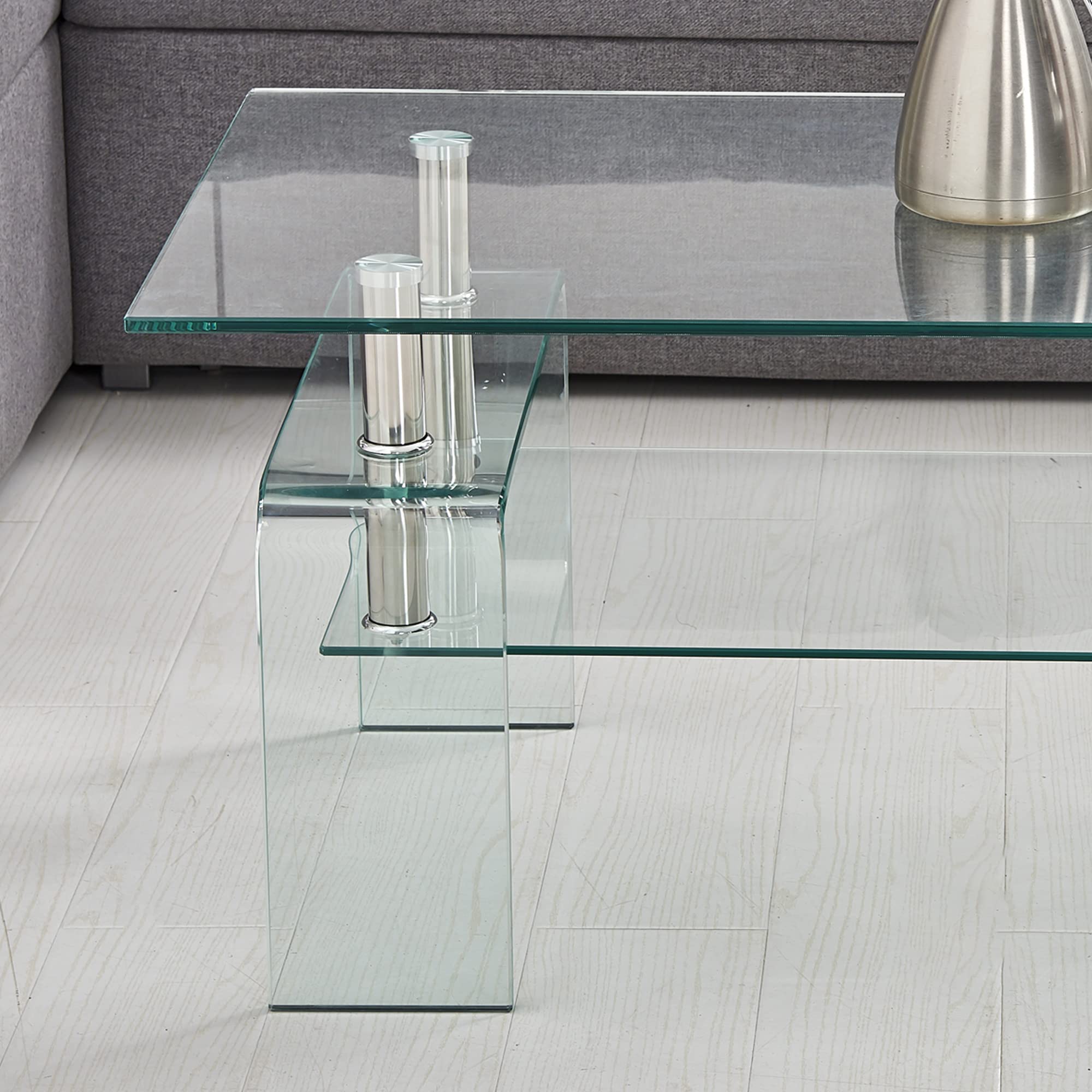 Modern Tempered Glass Coffee Table with Glass Legs - Small Living Room Centerpiece for Apartments, Condos & Lounge Areas - Durable & Stylish Home Decor