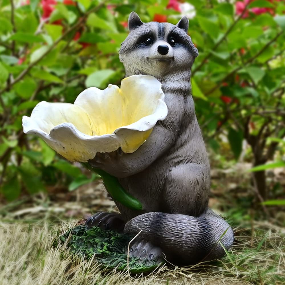 Funny Raccoon Garden Statue - Large Outdoor Resin Sculpture for Yard, Lawn, and Patio Decor - Perfect for Bird Feeding and Garden Art (Use in Gardens, Lawns, and Outdoor Spaces)