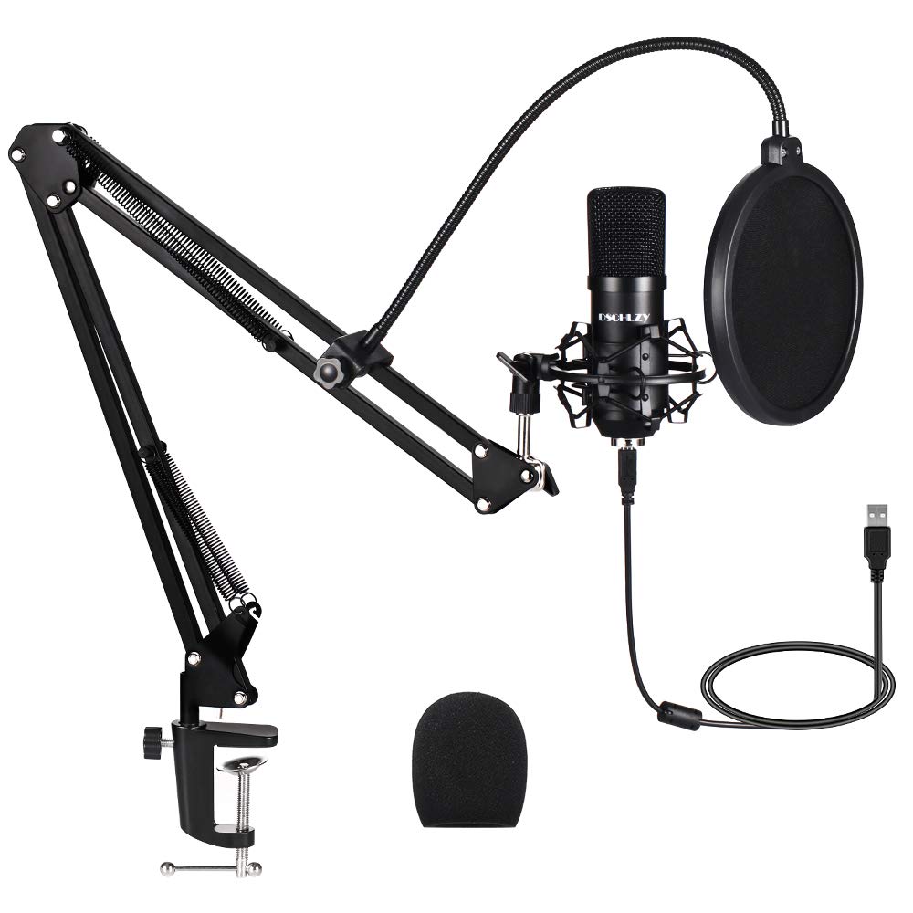 Professional USB Podcast Microphone Kit - 192kHz/24bit Studio Cardioid Condenser Mic with Sound Card, Boom Arm, Shock Mount & Pop Filter for PC Streaming, Skype Calls & Home Recording - Perfect for Podcasters, Gamers & Voice Actors