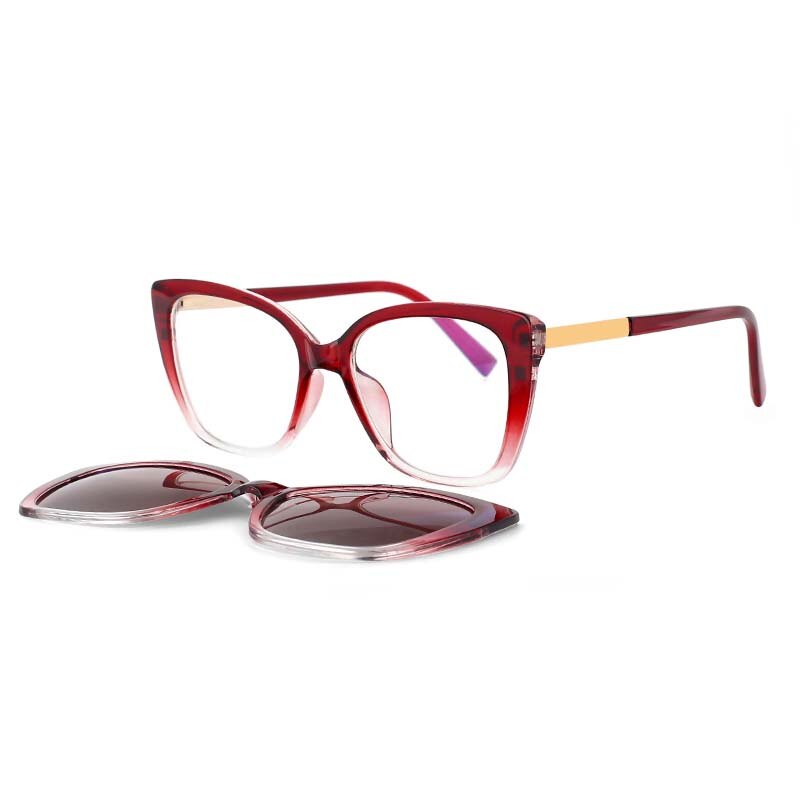 CCspace Unisex Full Rim Square Cat Eye Titanium Eyeglasses with Clip-On Sunglasses - Lightweight Durable Frame for Men & Women - Perfect for Reading, Driving, and Outdoor Activities