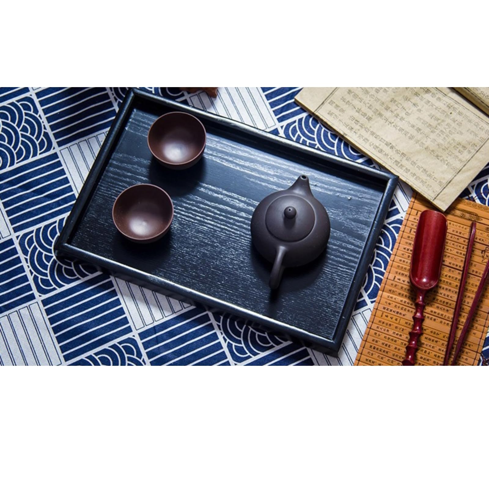 Solid Wood Rectangle Serving Tray - Black Wooden Coffee Table Tray for Food, Tea, Snacks & Meals | Perfect for Breakfast, Dinner, Coffee Table & Party Serving (30x24cm) - Ideal for Home Decor, Dining & Entertaining