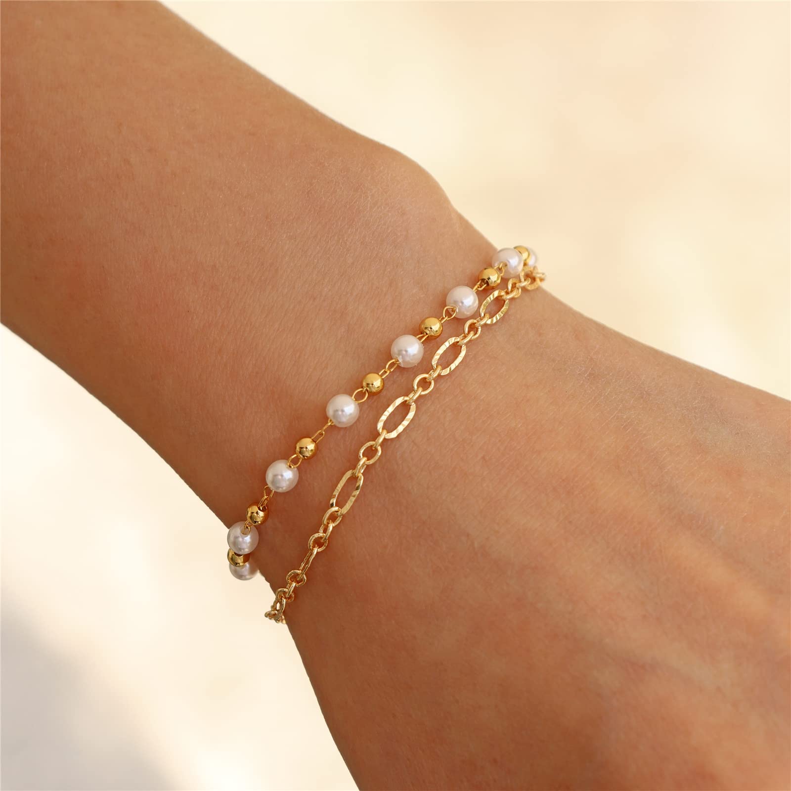 14K Gold Pearl Chain Bracelet for Women - Adjustable Baroque Style Jewelry Gift for Mother, Wife, Girlfriend | Elegant & Dainty Pearl Bracelet for Weddings, Anniversaries, Birthday Gifts & Everyday Wear