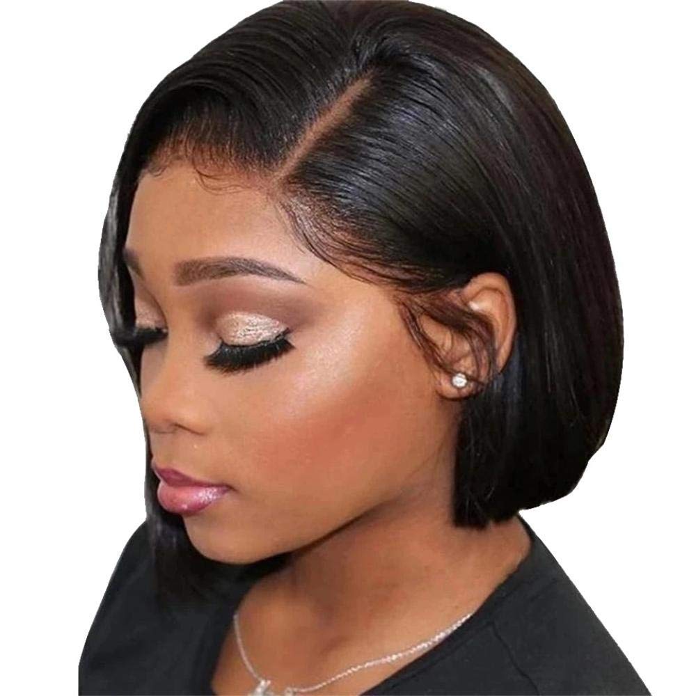 13x4 Lace Front Human Hair Wigs - Straight Bob Pre Plucked Remy Hair Wig with Natural Black Color & Blunt Cut (12 Inches) | Perfect for Daily Wear, Cosplay & Special Occasions