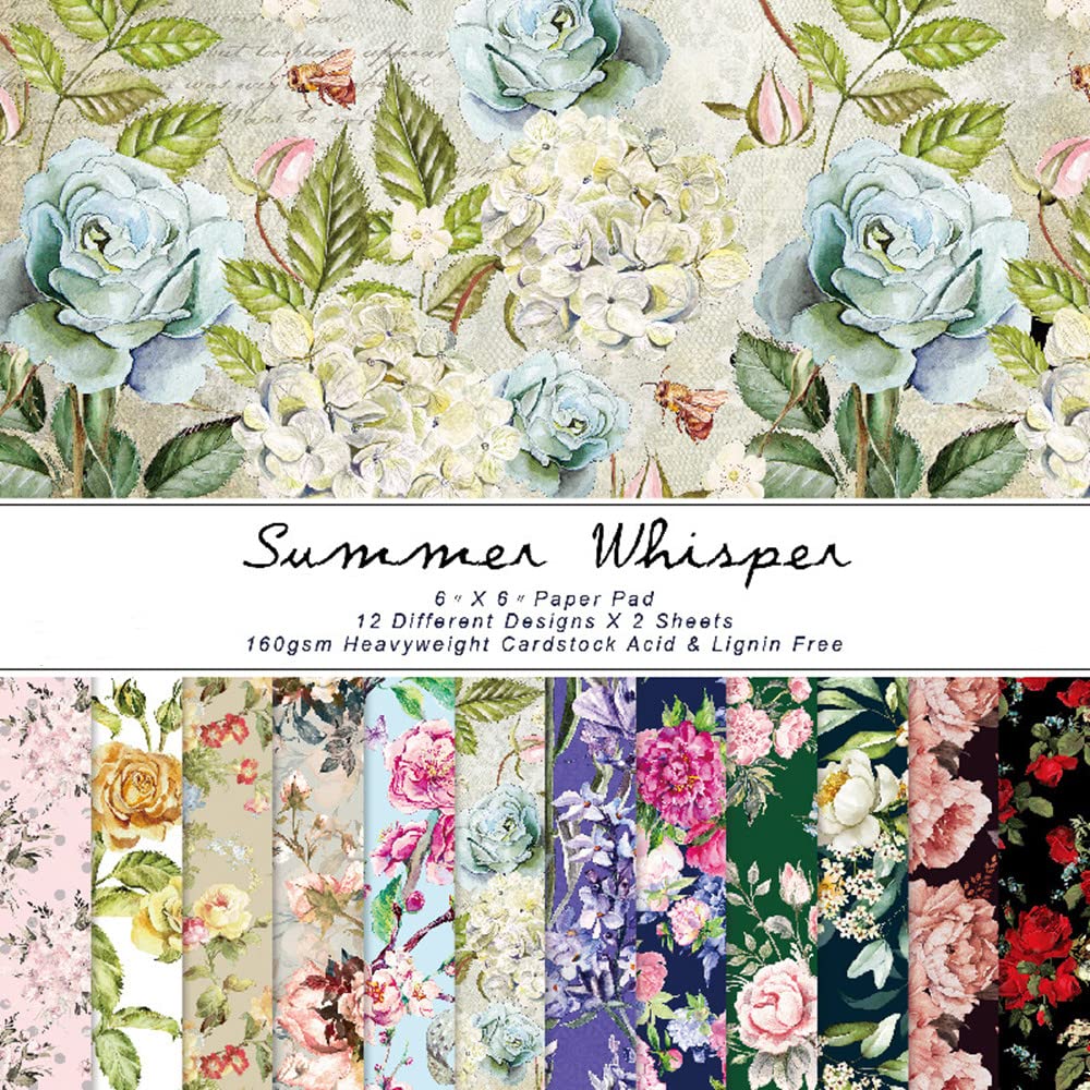 Vintage Floral Scrapbook Paper Pack - 24 Sheets, 12 Spring Designs, 6x6 Inch Decorative Paper for Card Making, Scrapbooking, Photo Albums | Perfect for DIY Crafts, Journaling, Gift Wrapping & Home Decor