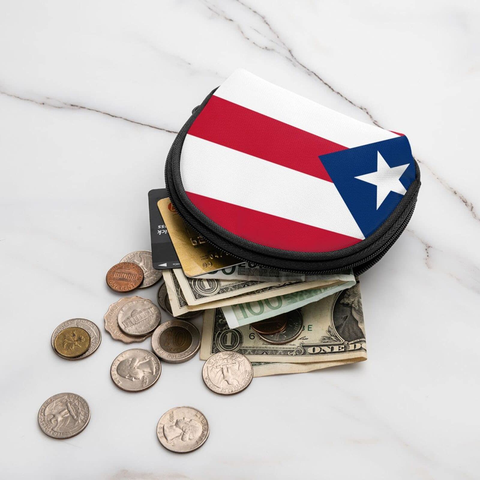 Puerto Rico Flag Coin Purse - Zippered Change Wallet for Men & Women - Compact Travel Money Pouch for Coins, Cash & Cards - Perfect for Travel, Shopping & Everyday Use