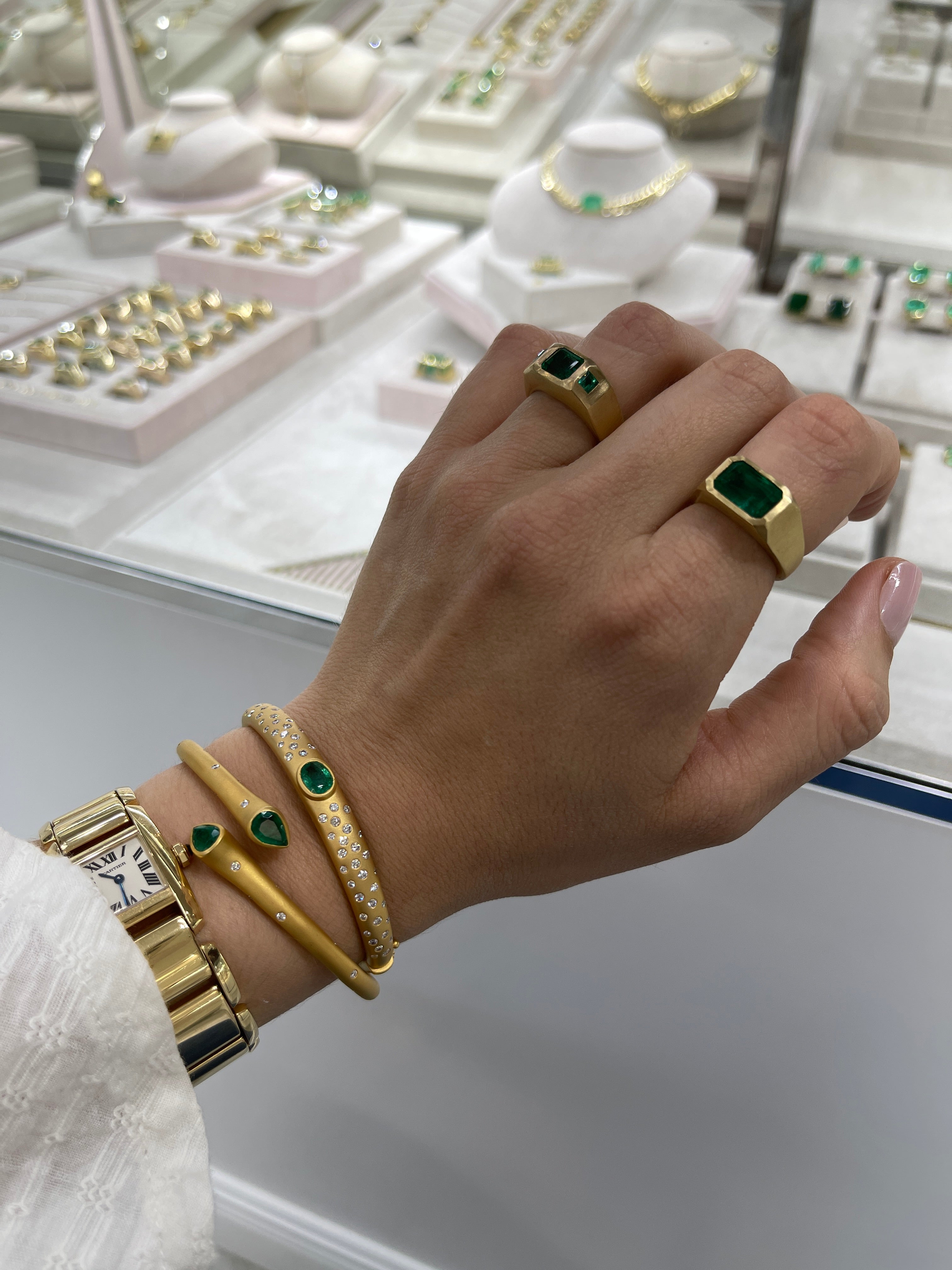 2.93tcw Pear Emerald & Diamond Bypass Cuff Bangle Bracelet in 18K Gold - Elegant Jewelry for Weddings, Parties & Special Occasions