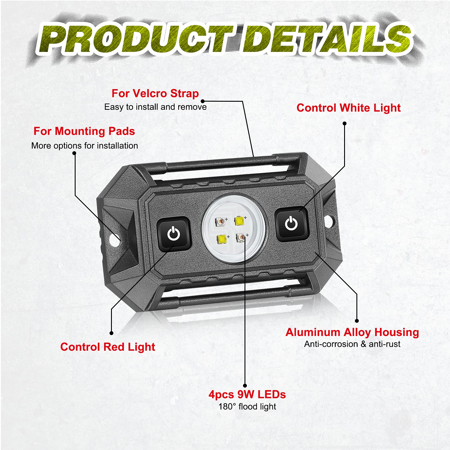 Waterproof LED UTV Dome Light - Red & White Interior Light with Switch for Polaris RZR, Ranger, Can-Am X3, ATV & RV - IP68 Aluminum Roll Cage Bar Light for Off-Roading, Camping & Night Work