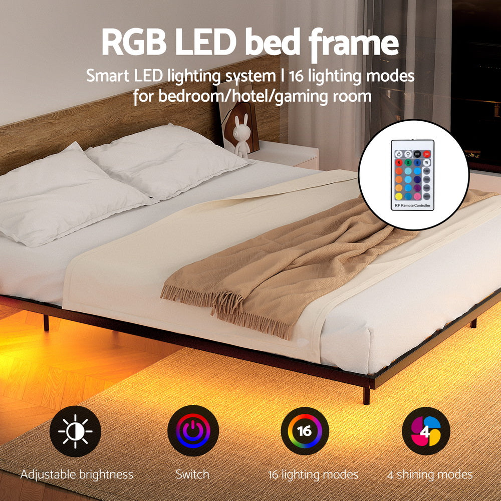 King Size Bed Frame - Floating Metal Platform Bed with Smart LED Lights, Sturdy Steel Construction, Noise-Free Design, Tool-Free Assembly (300KG Capacity) - Perfect for Master Bedrooms, Guest Rooms & Luxury Hotels