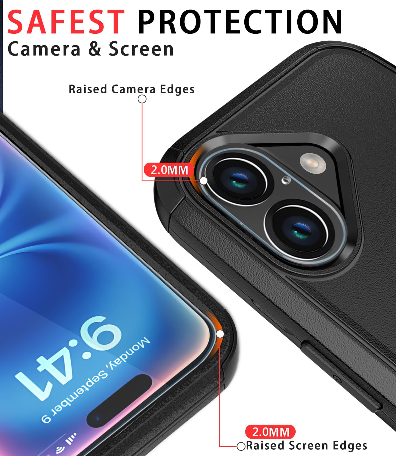**Shockproof iPhone 16 Case with Tempered Glass Screen Protector & Camera Protectors – Heavy Duty Drop-Proof Phone Cover for Apple iPhone 16 (Black) – Perfect for Outdoor Adventures, Travel & Daily Protection**