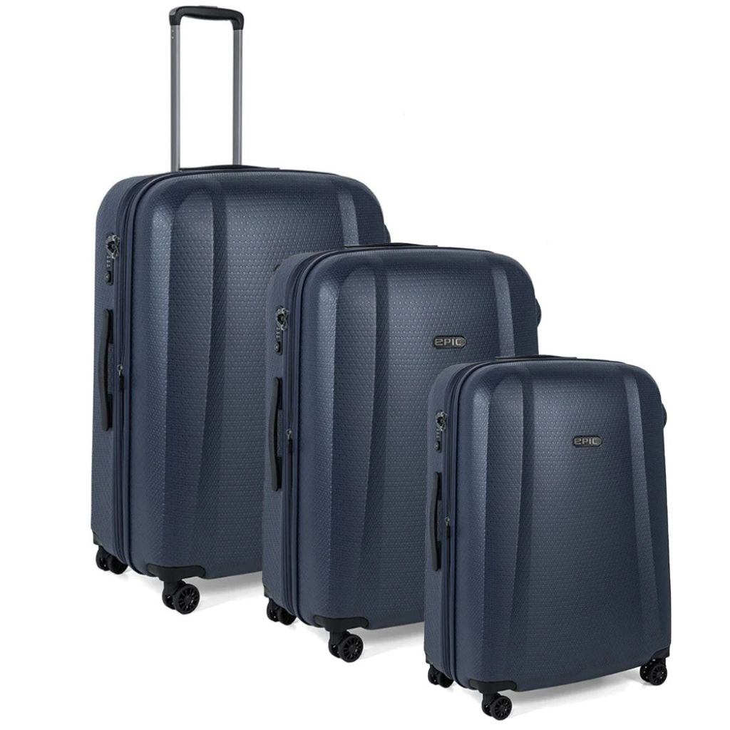 Epic GTO 5.0 3-Piece Hardside Luggage Set in Midnight Blue - Durable Suitcase for Travel, Business Trips & Vacations | Carry-On, Medium & Large Spinner Wheels | TSA Lock & Lightweight Design