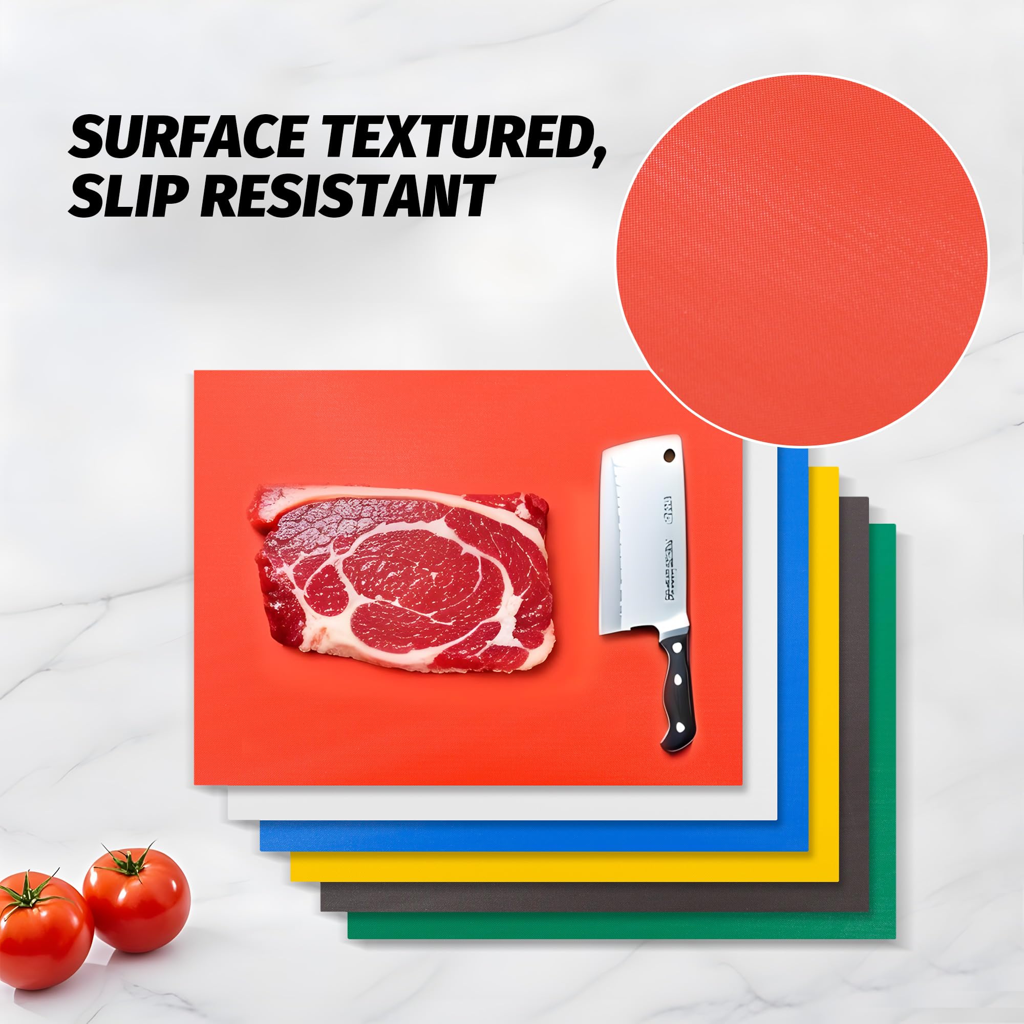 CMI Commercial Grade Plastic Cutting Board Set - 18 x 24 x 1/2 Inch NSF Certified Kitchen Chopping Boards for Vegetables, Meat & Cheese (6-Pack, Multi-Color) - Perfect for Restaurants, Catering & Home Kitchens