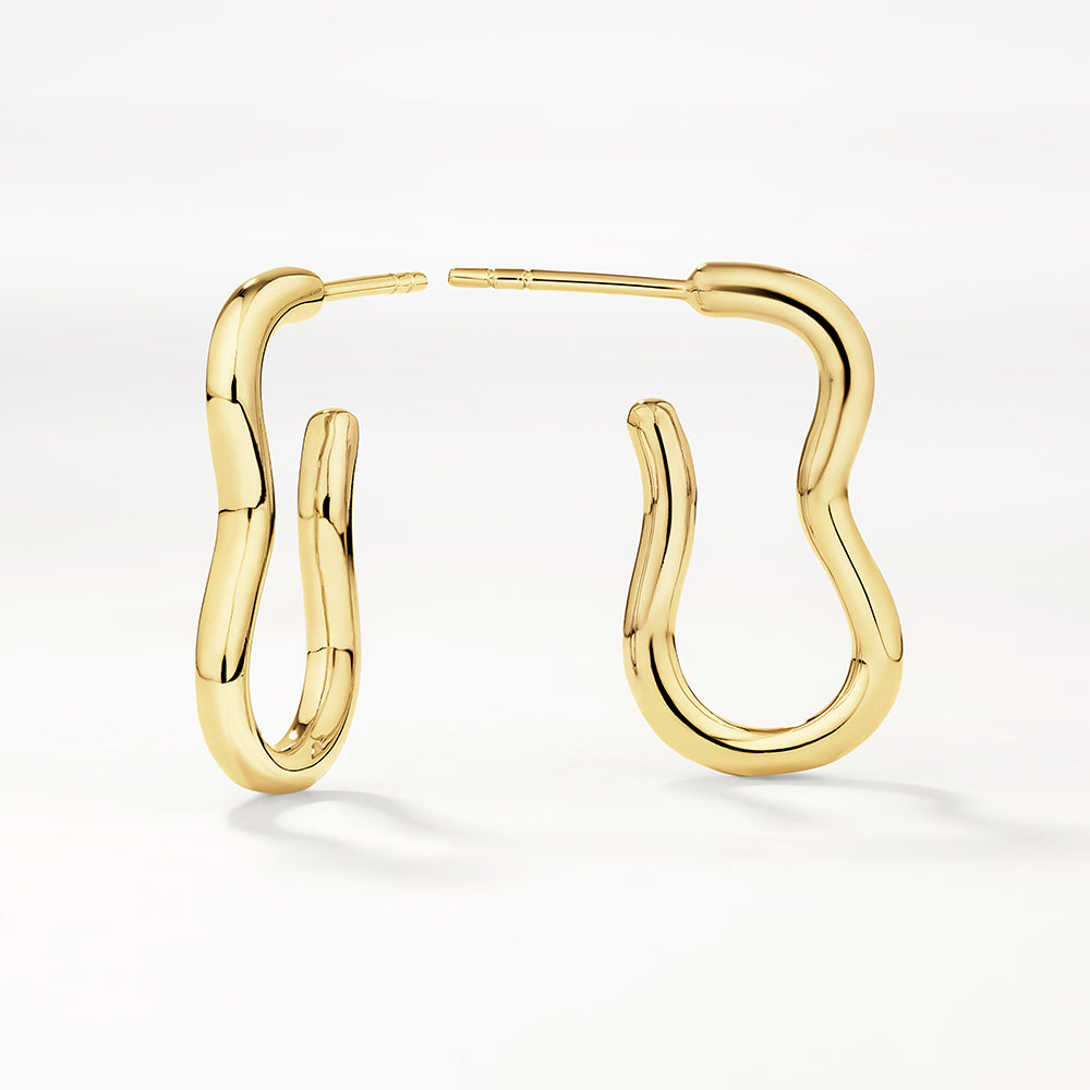 Gold Pinched Paperclip Hoop Stud Earrings - Trendy Minimalist Jewelry for Everyday Wear & Gift Giving