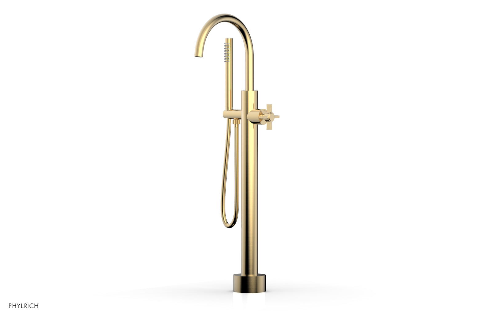 BASIC Low Floor Mount Tub Filler with Cross Handle and Hand Shower - D132 44 03 - Perfect for Modern Bathroom Renovations and Spa-Like Showers