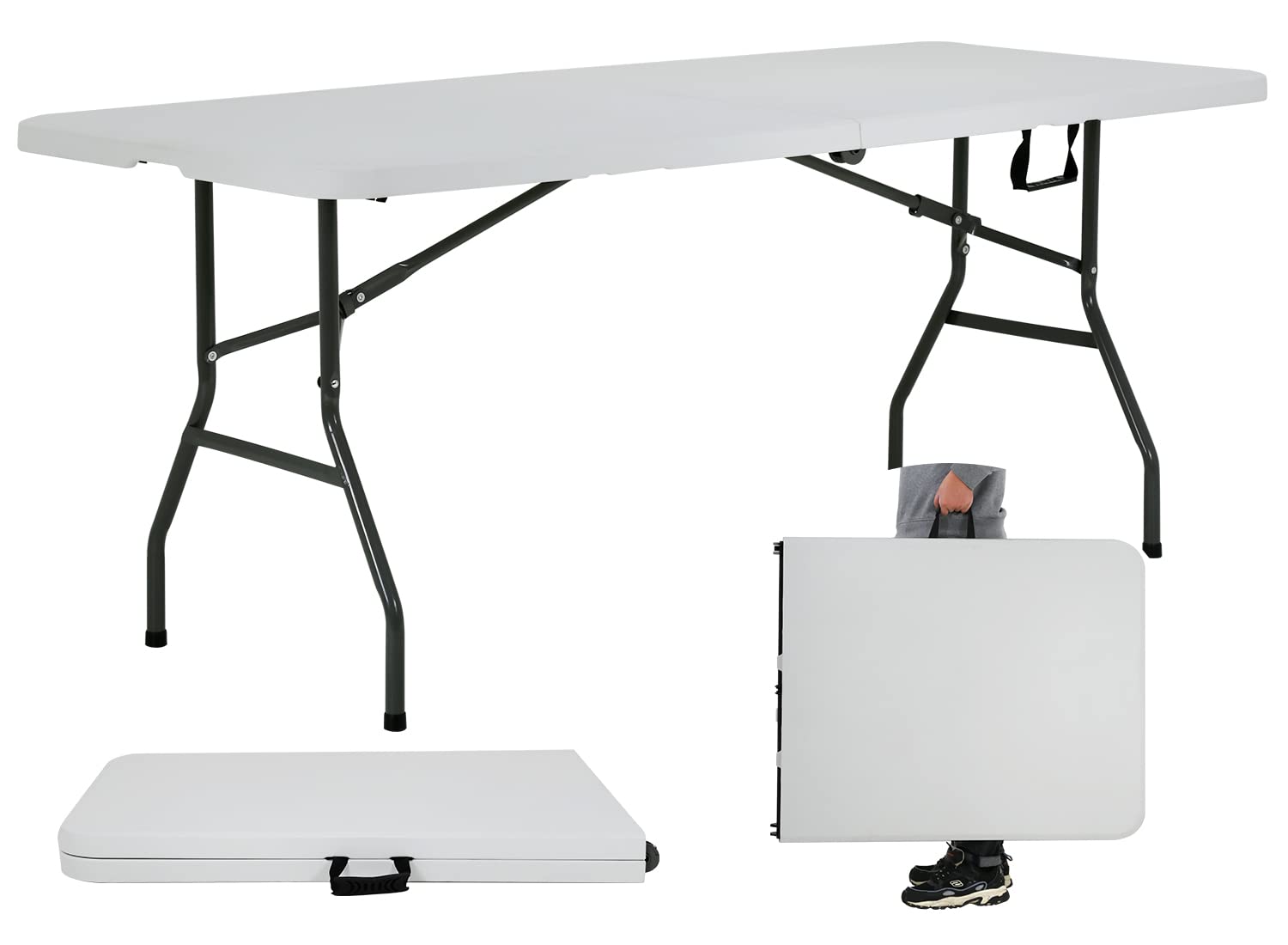 6 Foot Heavy Duty Folding Table - 500 lbs Capacity Portable Plastic Utility Table with Handle & Lock | Indoor Outdoor Picnic, Banquet, Camping, Party & Dining Use