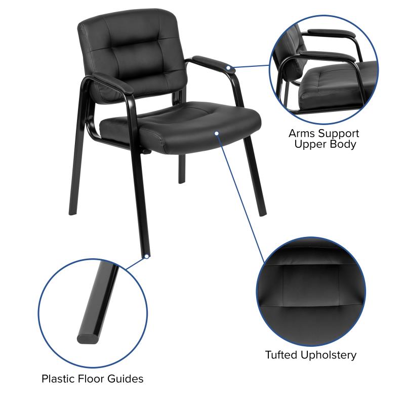 BIFMA Certified Black Leather Executive Reception Chair with Metal Frame - Premium Office Furniture for Reception Areas, Waiting Rooms & Conference Rooms