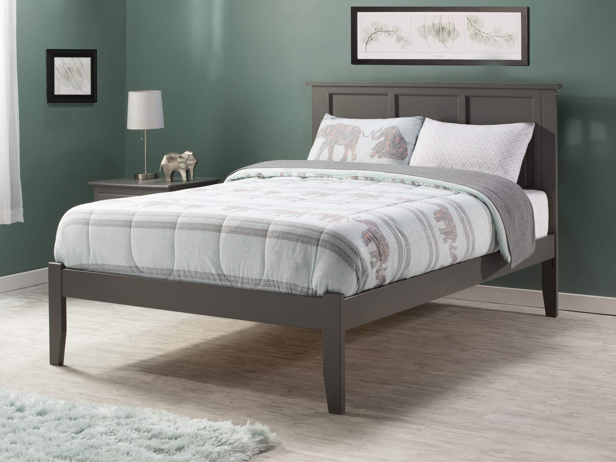 AFI Madison Full Platform Bed Frame with USB Charging Ports - Modern Grey Wooden Bed for Small Spaces & Guest Rooms, Easy Assembly & Sturdy Design