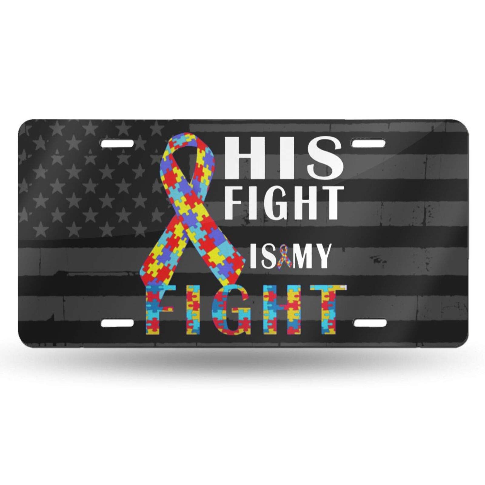 Autism Awareness License Plate - 'His Fight is My Fight' Personalized Car Decoration - 5 Pack Aluminum Plates for Vehicles - Show Support for Autism Awareness on Your Car