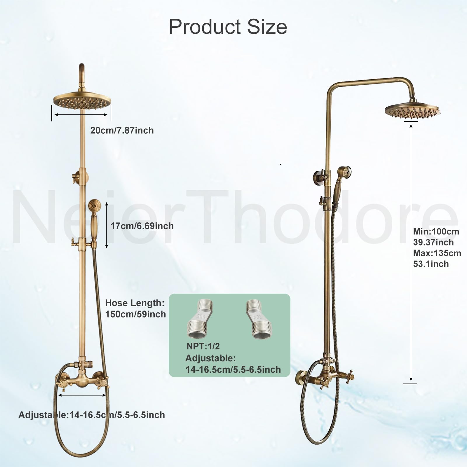 Antique Brass Shower Faucet System Set - 8 Inch Rainfall Shower Head & Handheld Spray with 2 Knobs Mixing Valve - Perfect for Bathroom Renovation & Luxury Spa Experience