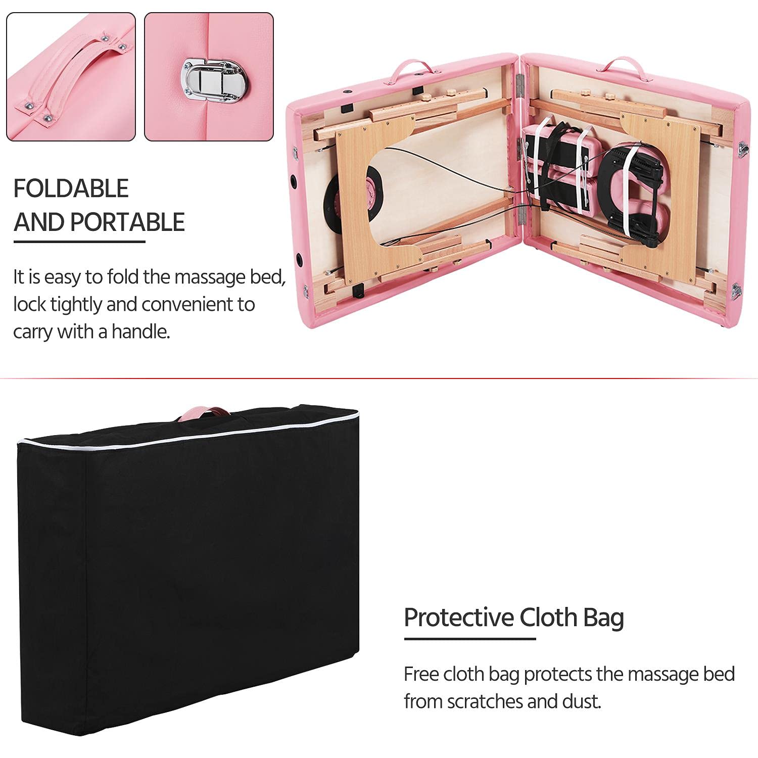 Yaheetech Portable Folding Massage Table - 24 Inch Adjustable Spa Bed for Facials, Lashes & Massage Therapy - Lightweight with Non-Woven Carry Bag - Perfect for Home, Salon & Mobile Spa Services (Pink)