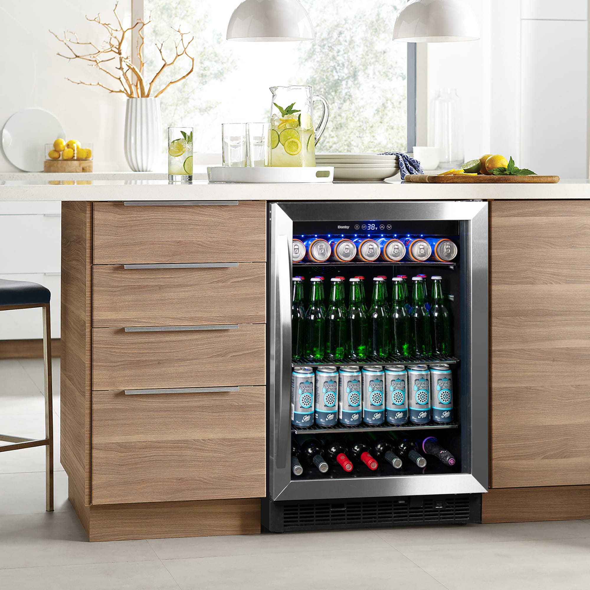 Danby DBC057A1BSS 5.7 cu. ft. Stainless Steel Built-In Beverage Cooler - Perfect for Home Bars, Restaurants, and Entertaining Spaces
