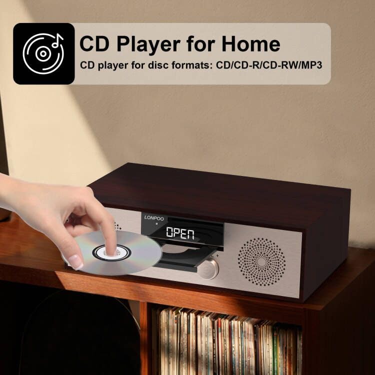 LONPOO 40W Home Stereo System with CD Player, Bluetooth Speakers, USB Playback, FM Radio, Aux & Earphone Port - Perfect for Living Room Music & Home Theater Audio (816-GOLD)