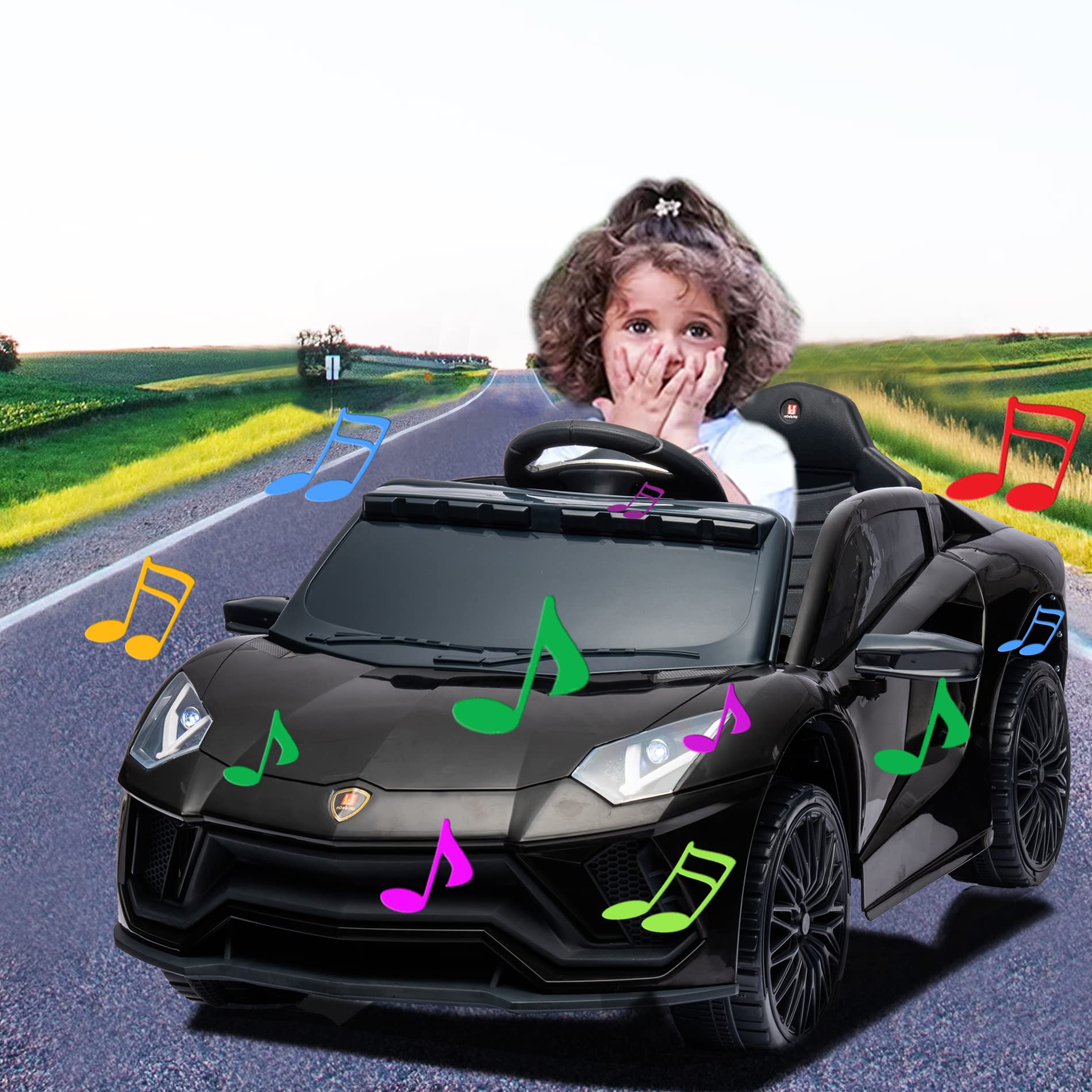 12V Kids Ride On Car - Battery Powered Electric Toy Car with Remote Control & Music - Perfect for Indoor & Outdoor Play (Black)
