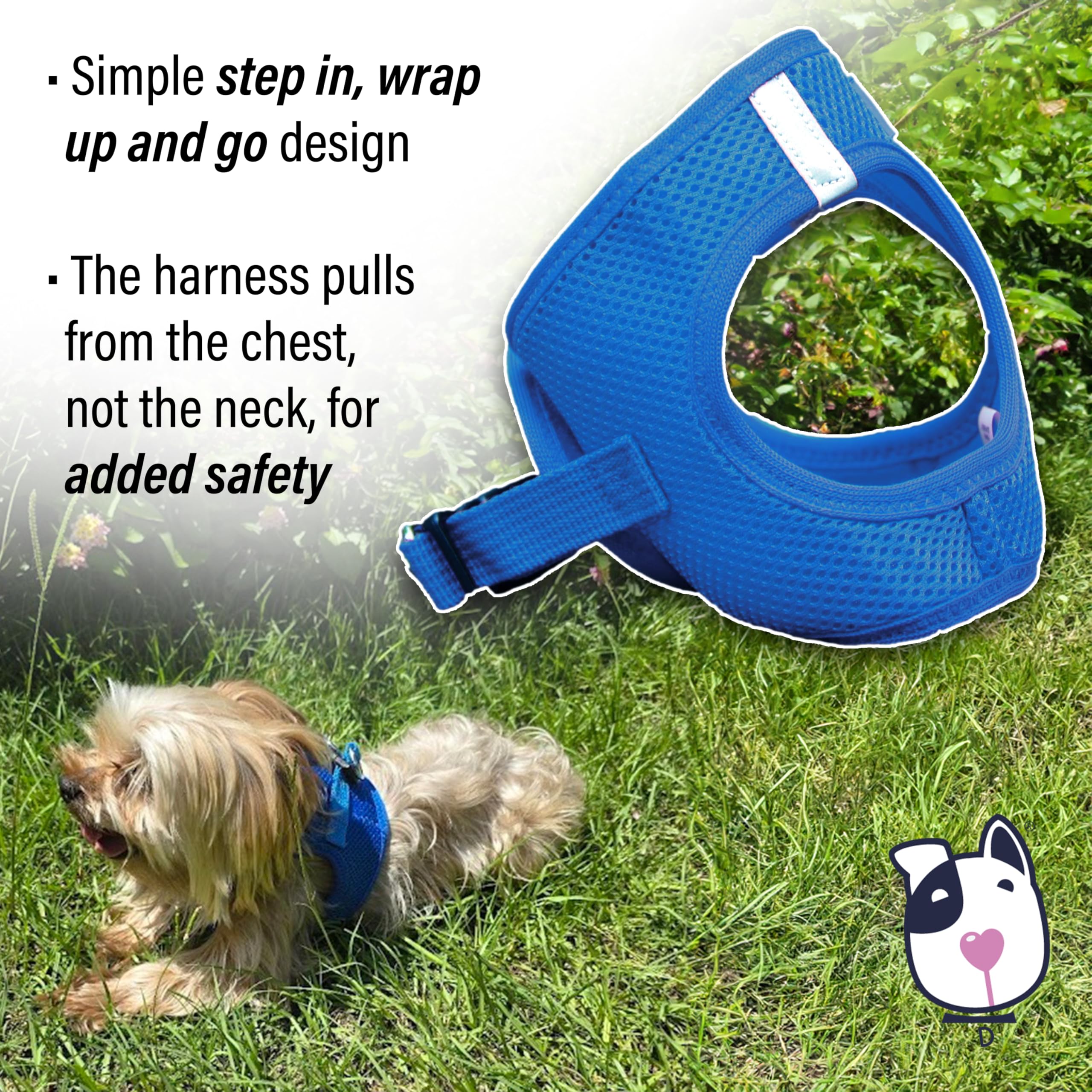 Doggie Design No-Choke Dog Harness - Breathable Mesh Polyester Pet Vest with Easy Step-in Design | Comfortable & Adjustable Dog Harness for Walking & Training (Cobalt Blue, Medium) - Perfect for Daily Walks, Hiking & Outdoor Adventures