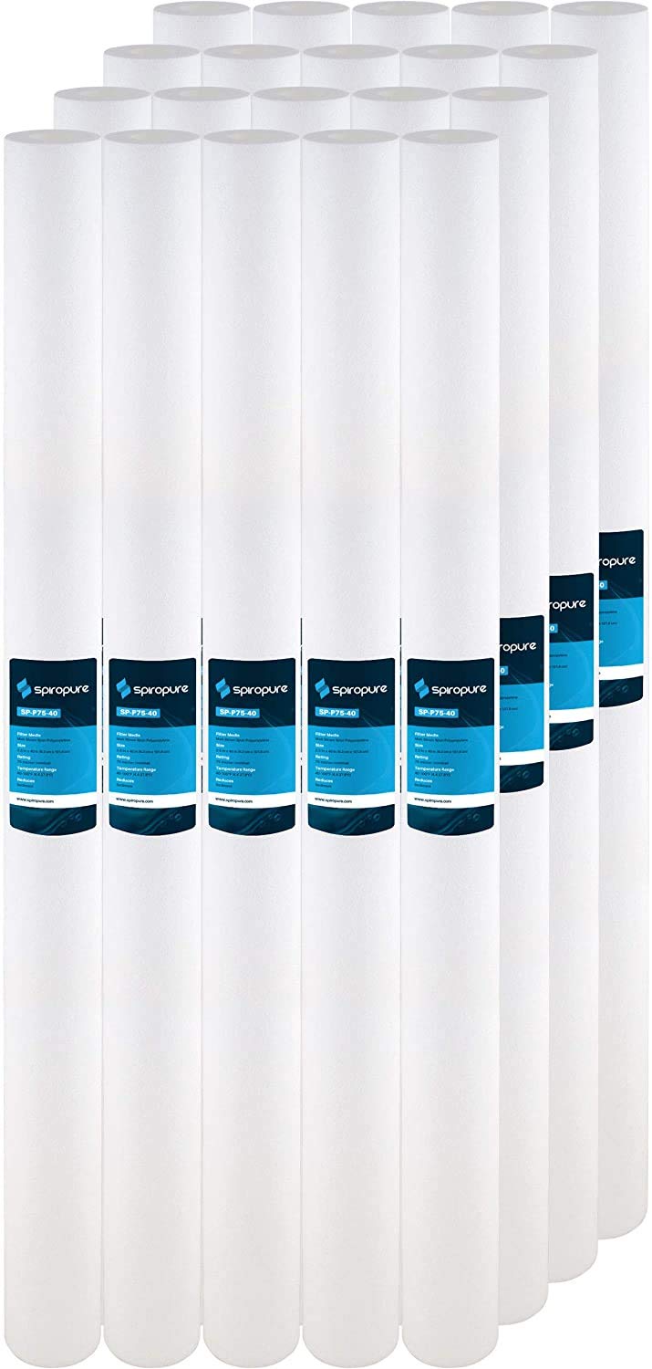 SpiroPure SP-P75-40 40x2.5 Inch 75 Micron Spun Melt-Blown Polypropylene Sediment Water Filter Cartridge (Case of 20) - Perfect for Home Water Filtration Systems, Under Sink Filters, and Whole House Water Treatment
