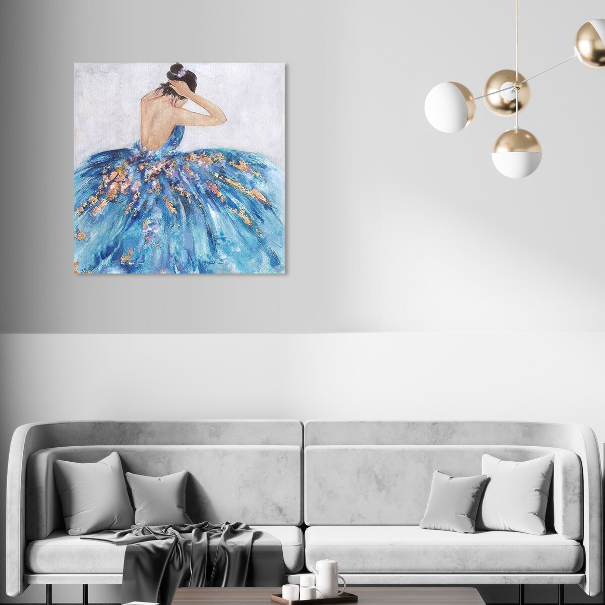 Elegant Princess Dress Glam Blue Canvas Wall Art Print - Blue & Festive Home Decor for Bedroom, Living Room, Nursery & Gift Ideas