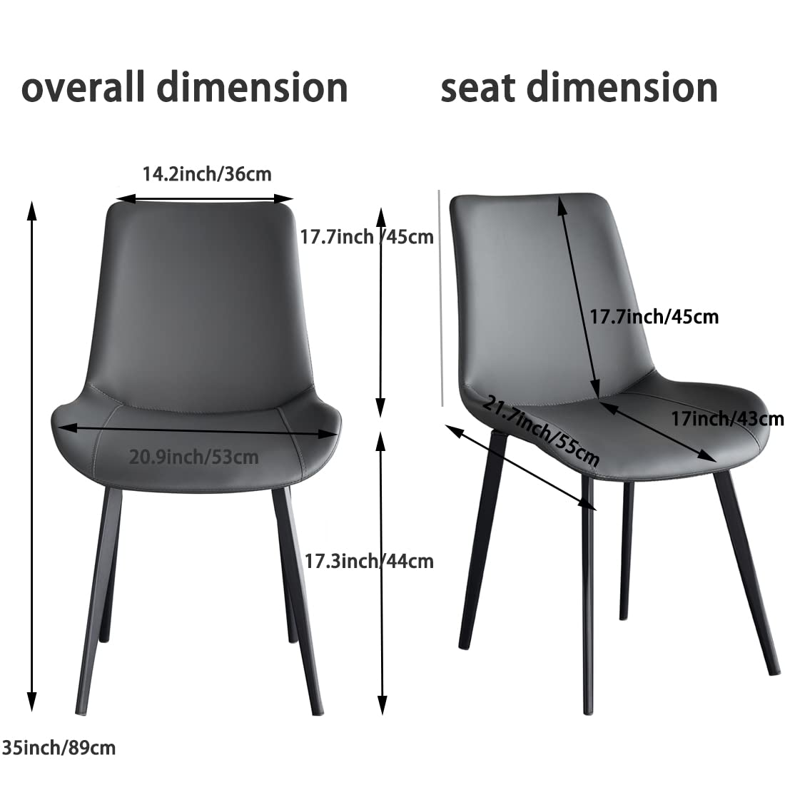 Seonyou Dining Chairs Set of 4 - Dark Grey Faux Leather Kitchen Dining Room Chairs, Comfortable Mid Century Modern Upholstered Side Chairs with Metal Legs for Living Room, Bedroom & Office - Perfect for Home Decor, Entertaining Guests & Daily Use